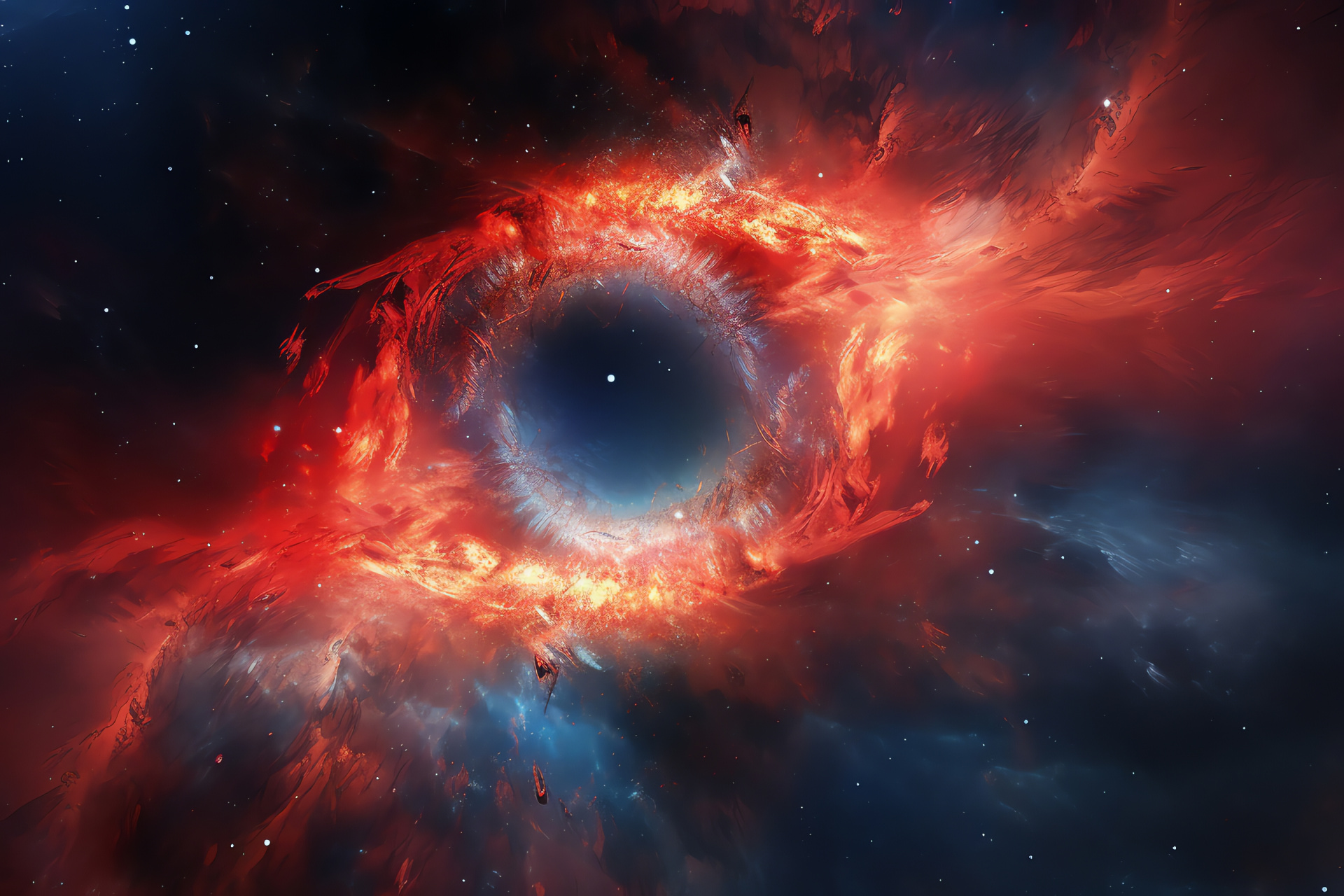 Helix Nebula in detail, red cosmic wonder, high-resolution nebula intricacies, interstellar features, HD Desktop Image