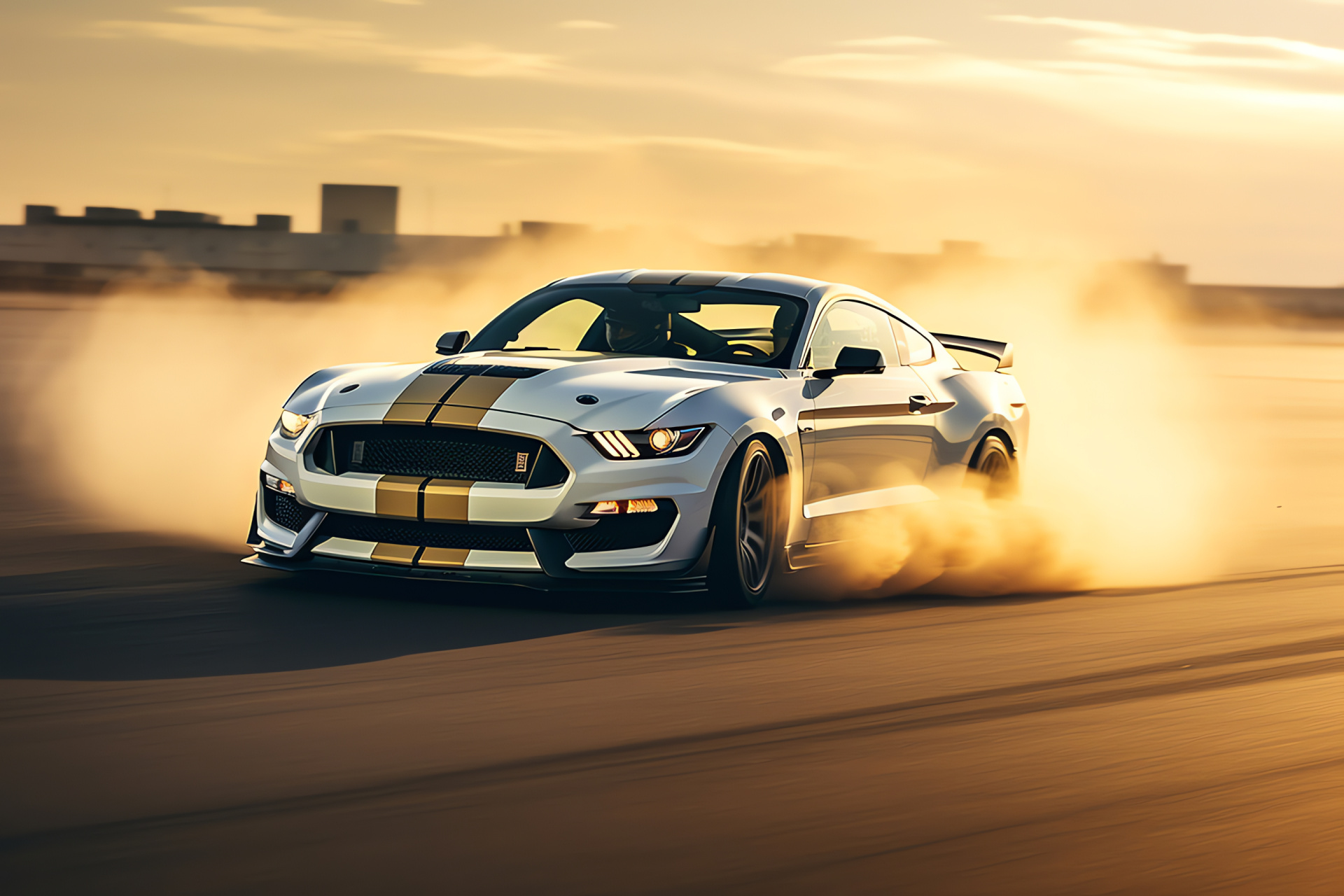 Shelby Mustang GT350R drift, racetrack prowess, tire smoke, performance heritage, energetic motion, HD Desktop Image