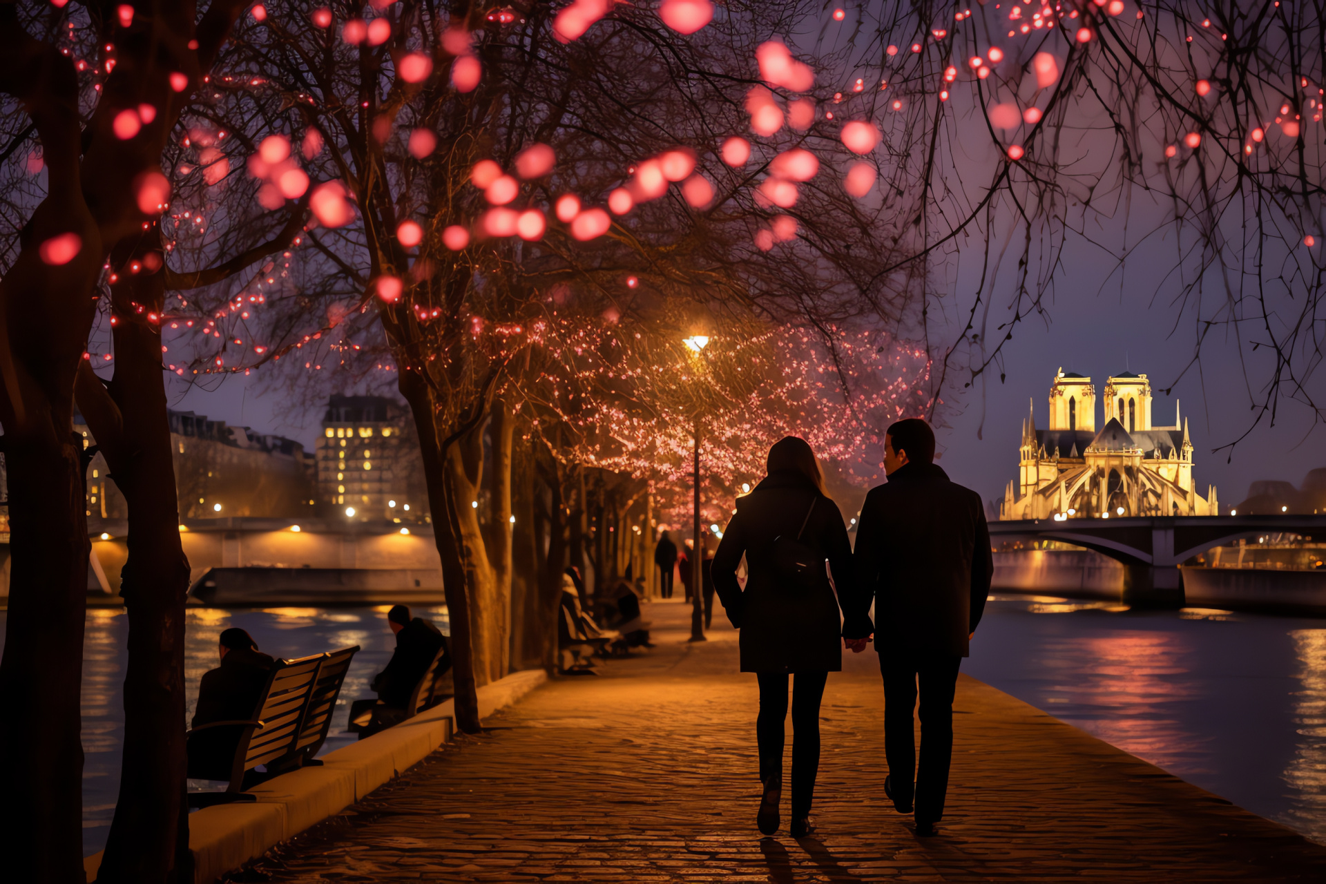 Parisian amour, Seine cruise, Evening glow, City of Lights, Romantic cityscape, HD Desktop Image