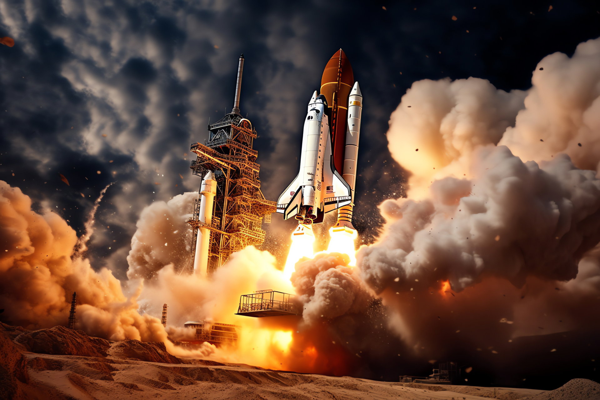 Shuttle propulsion start, Rocket burn, Launchpad drama, Mechanical power, Thrust generation, HD Desktop Image