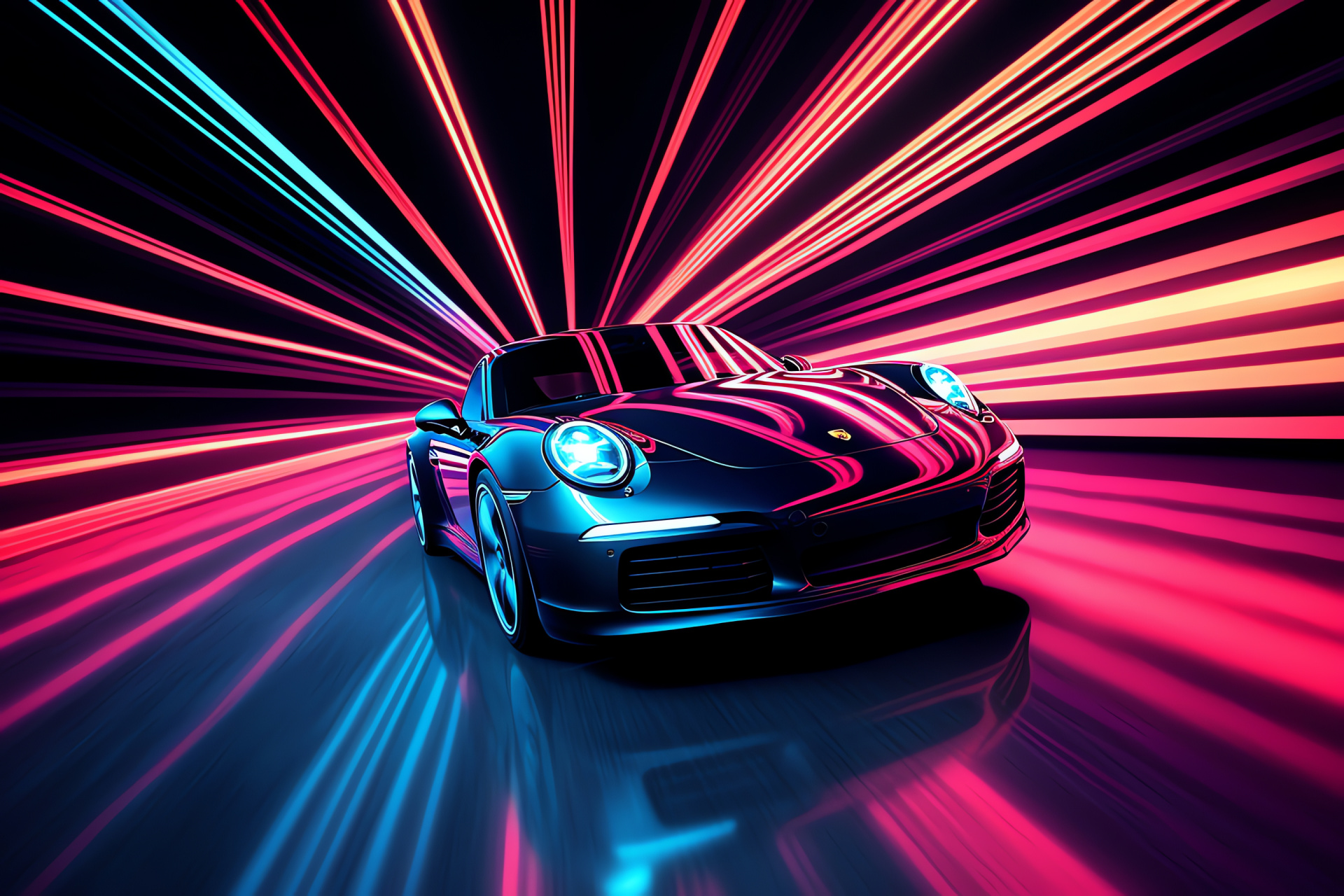 Porsche 911 flow, Glowing contour lines, Auto top angle, Sophisticated design, Automotive futurism, HD Desktop Image