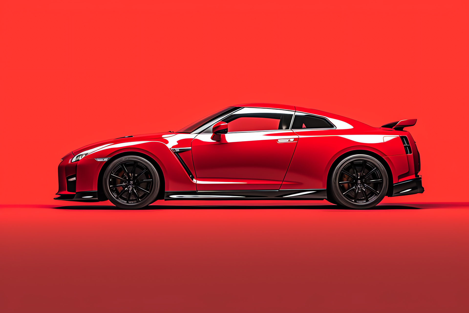 Nissan GTR R35 Nismo, powerful engine, overhead capture, sports legend, bright red canvas, HD Desktop Image