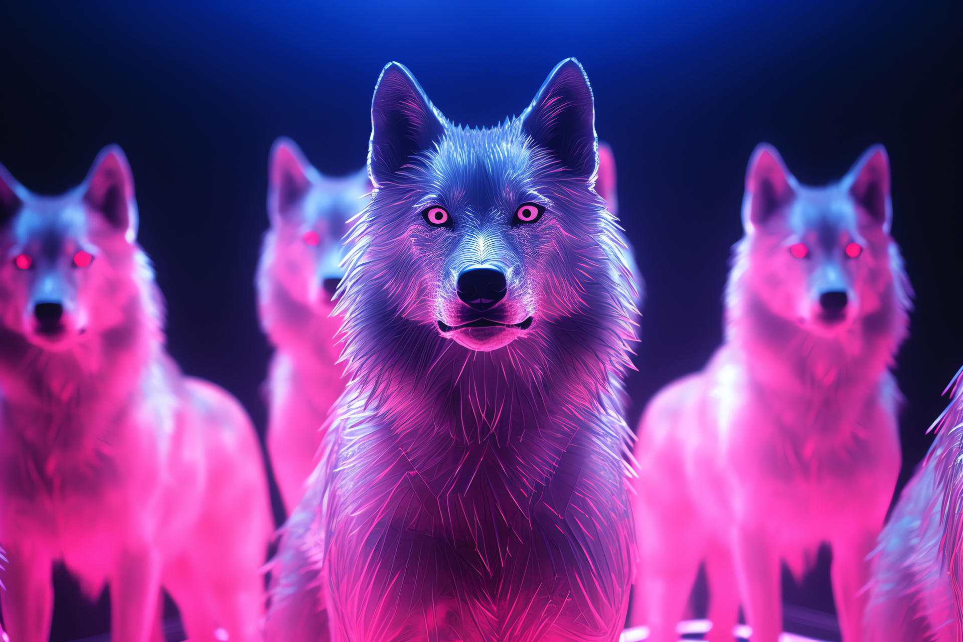 Luminescent wolves, Ethereal canines, Digital art wildlife, Vibrant visual, Mystic ambience, HD Desktop Wallpaper