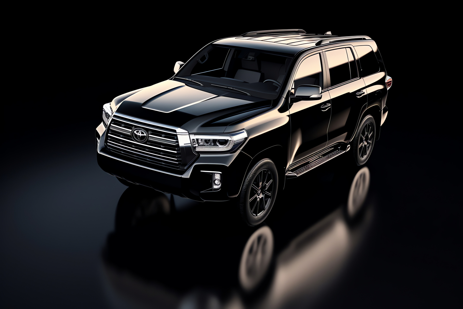 TRD Sequoia high-view, Black body elegance, Pure backdrop contrast, High-end SUV, Luxurious detailing, HD Desktop Image