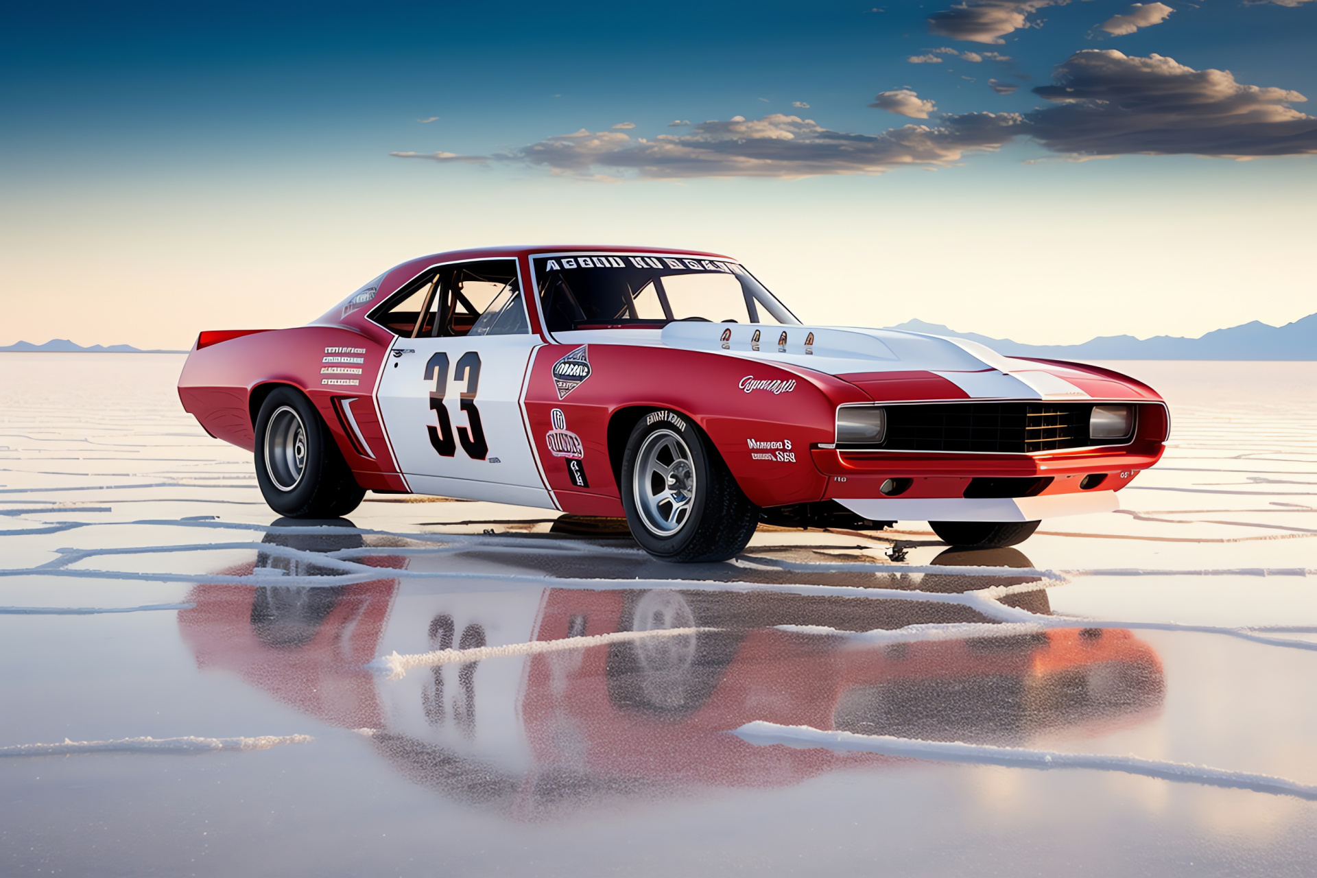 Pontiac Ws6 Trans Am racing, land velocity challenge, stark white flats backdrop, thrill of high-speed exploits, HD Desktop Image