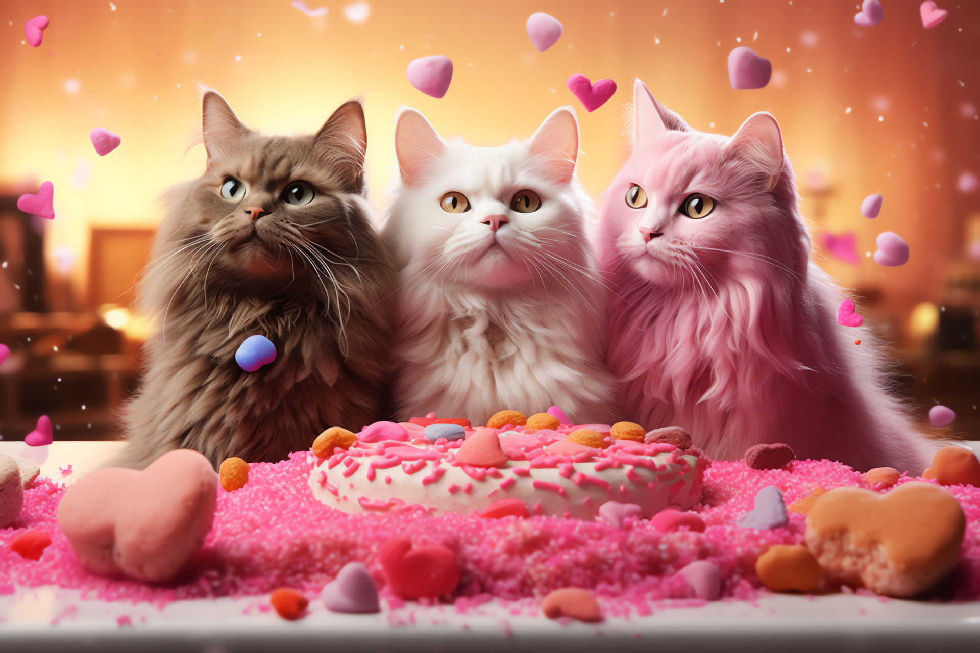 Adorable kitties, Valentine dessert, Sweetheart confectionery, Icing decorations, Romantic treats, HD Desktop Wallpaper