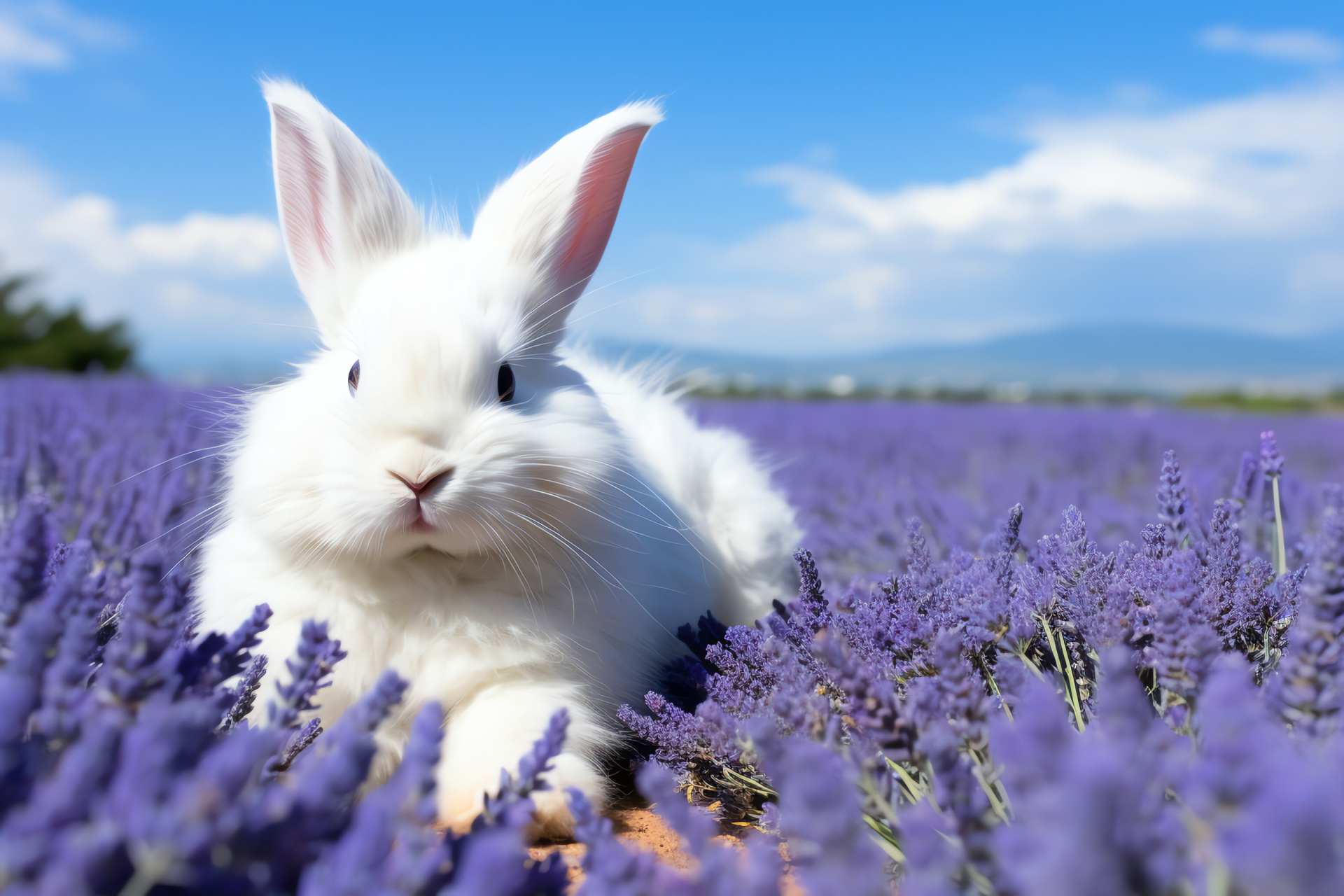 Fluffy White Rabbit, petite mammal, gentle creature, symbol of purity, soft texture, HD Desktop Image