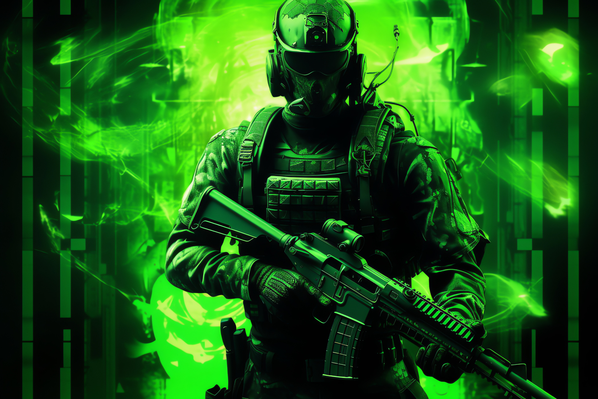 MW3 proficient warrior, commando seriousness, formidable physicality, tactical gear, seasoned fighter, HD Desktop Image