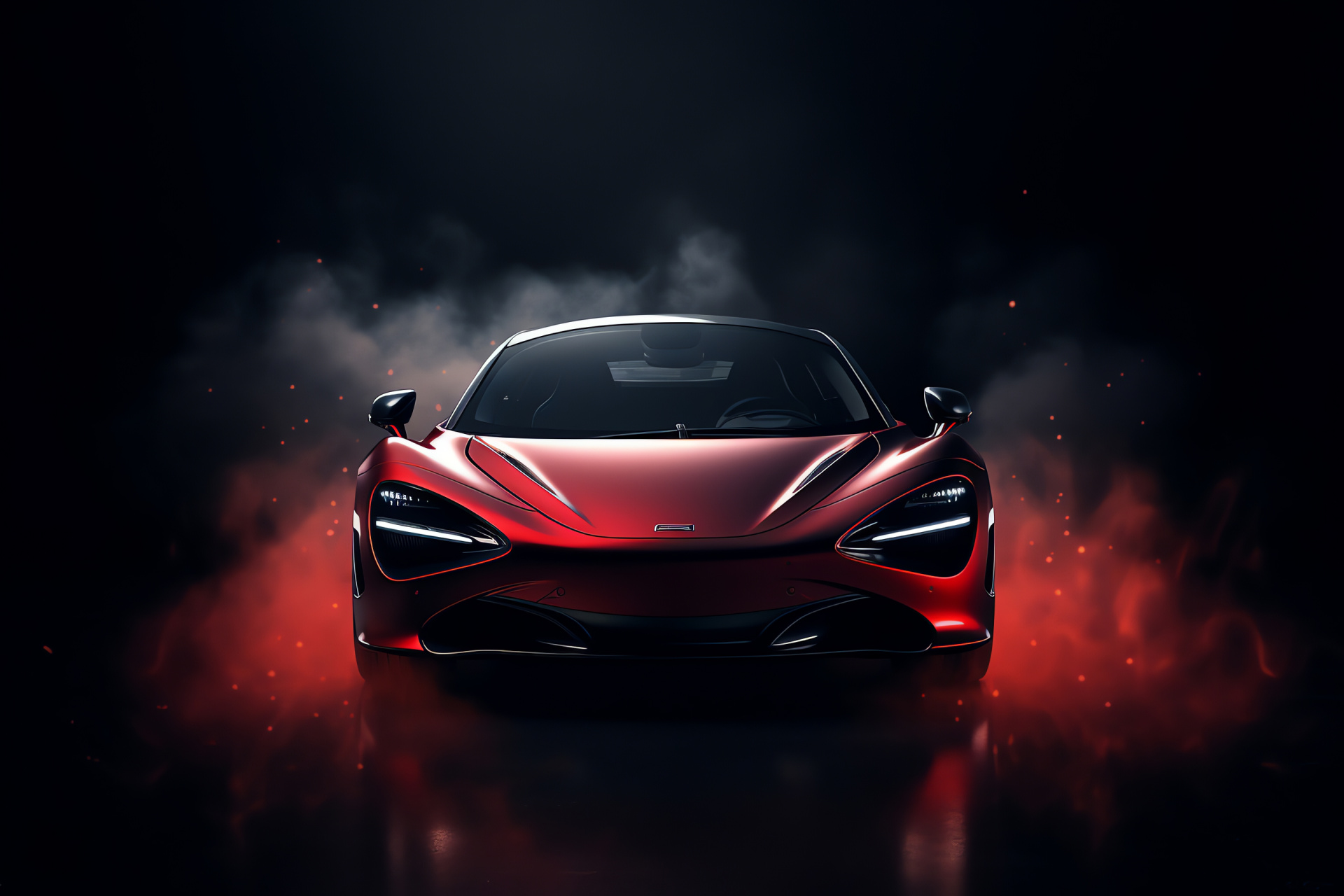 McLaren 720S, Red vehicle, Spacious frame, Monochromatic canvas, Reflective vermilion exterior, HD Desktop Image