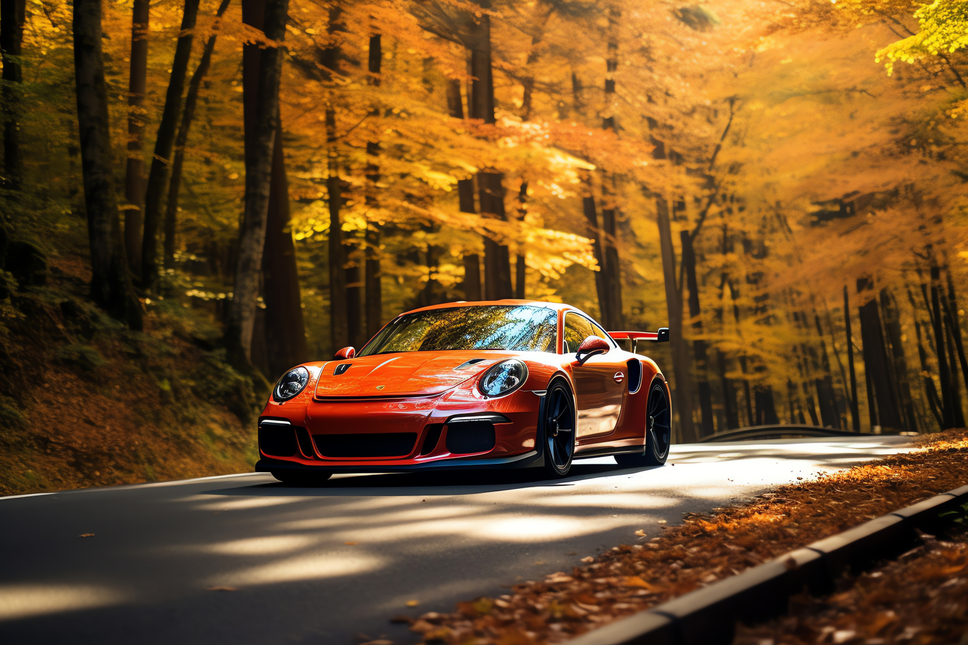 Autumn drive Porsche GT3, Black Forest exploration, RS variant, scenic routes, German automotive culture, HD Desktop Image