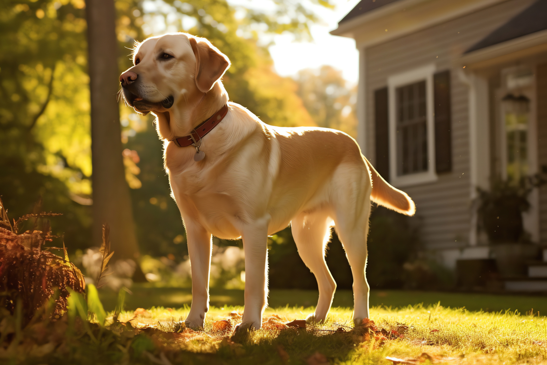 Observant Yellow Labrador, Family pet, Canis familiaris, Animal portrait, Home garden, HD Desktop Image