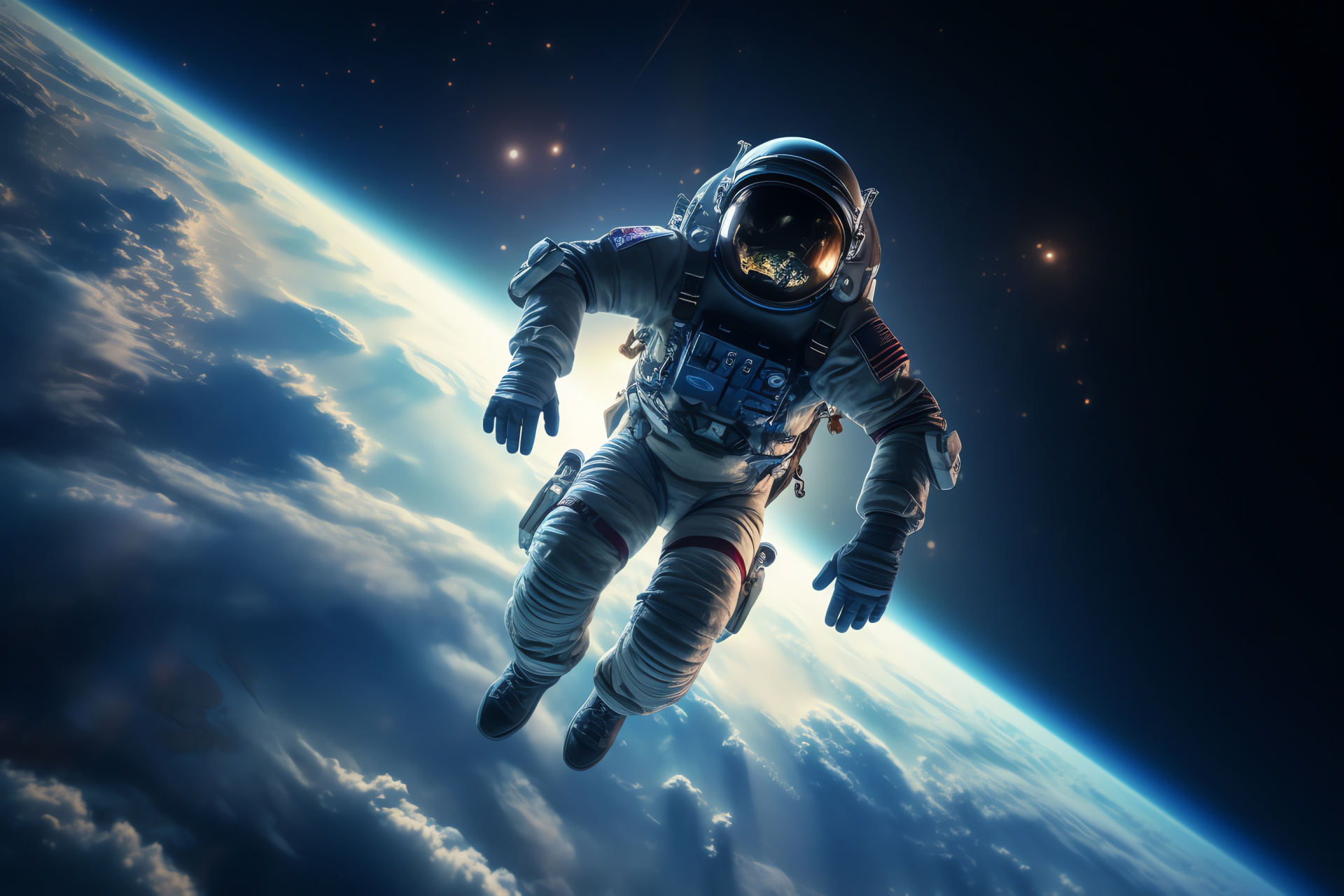 EVA space suit, Astronaut expansive view, Spacewalk visuals, Orbital perspective, Astronautical operations, HD Desktop Wallpaper