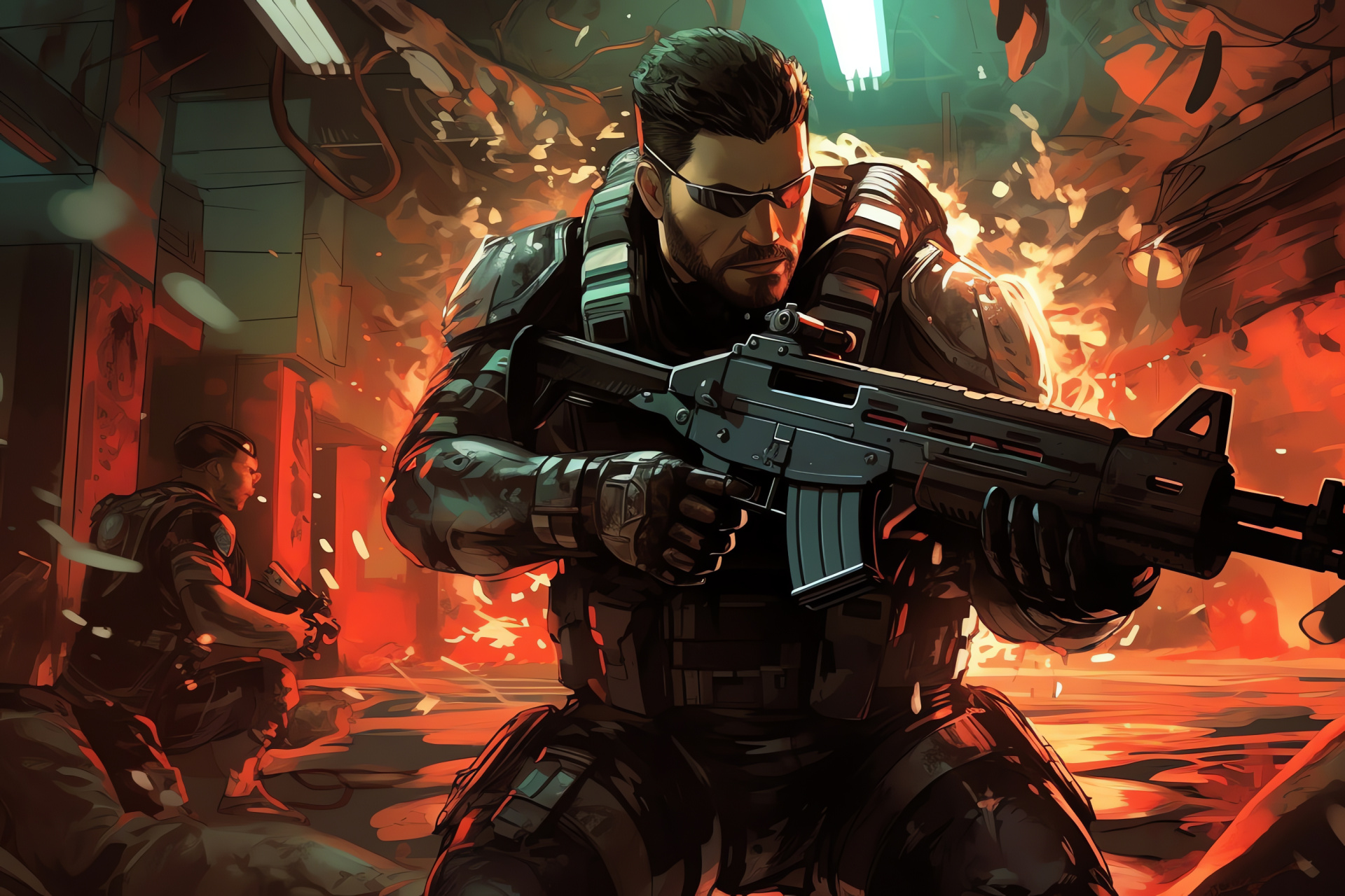 Umbrella narrative, Chris Redfield, colossal Nemesis, explosive launcher, experimental research zone, HD Desktop Wallpaper