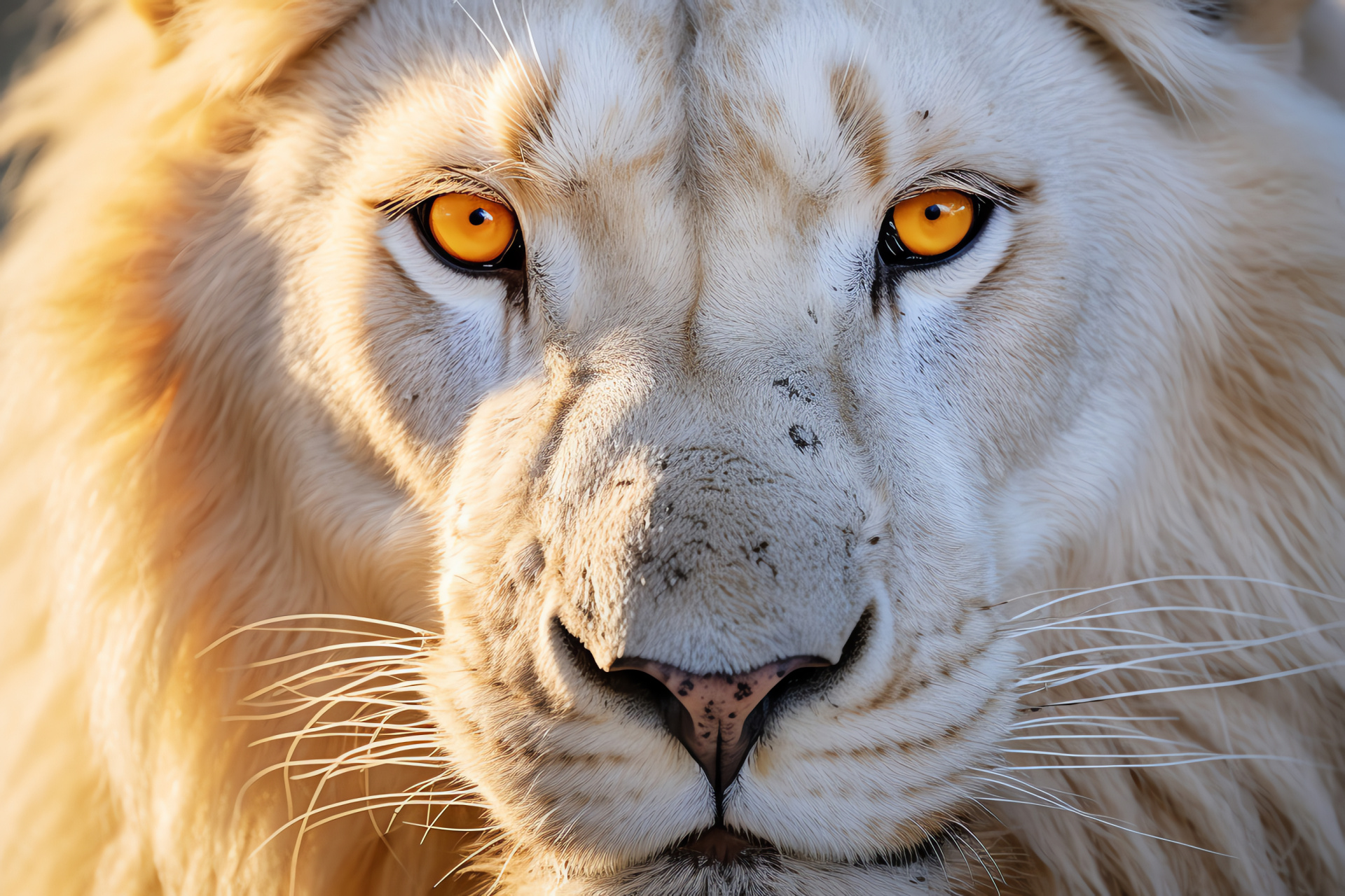 Albino Panthera leo, Predator with pale coat, Exotic Fauna, Rare Wildlife Photography, Trio-hue Surroundings, HD Desktop Image