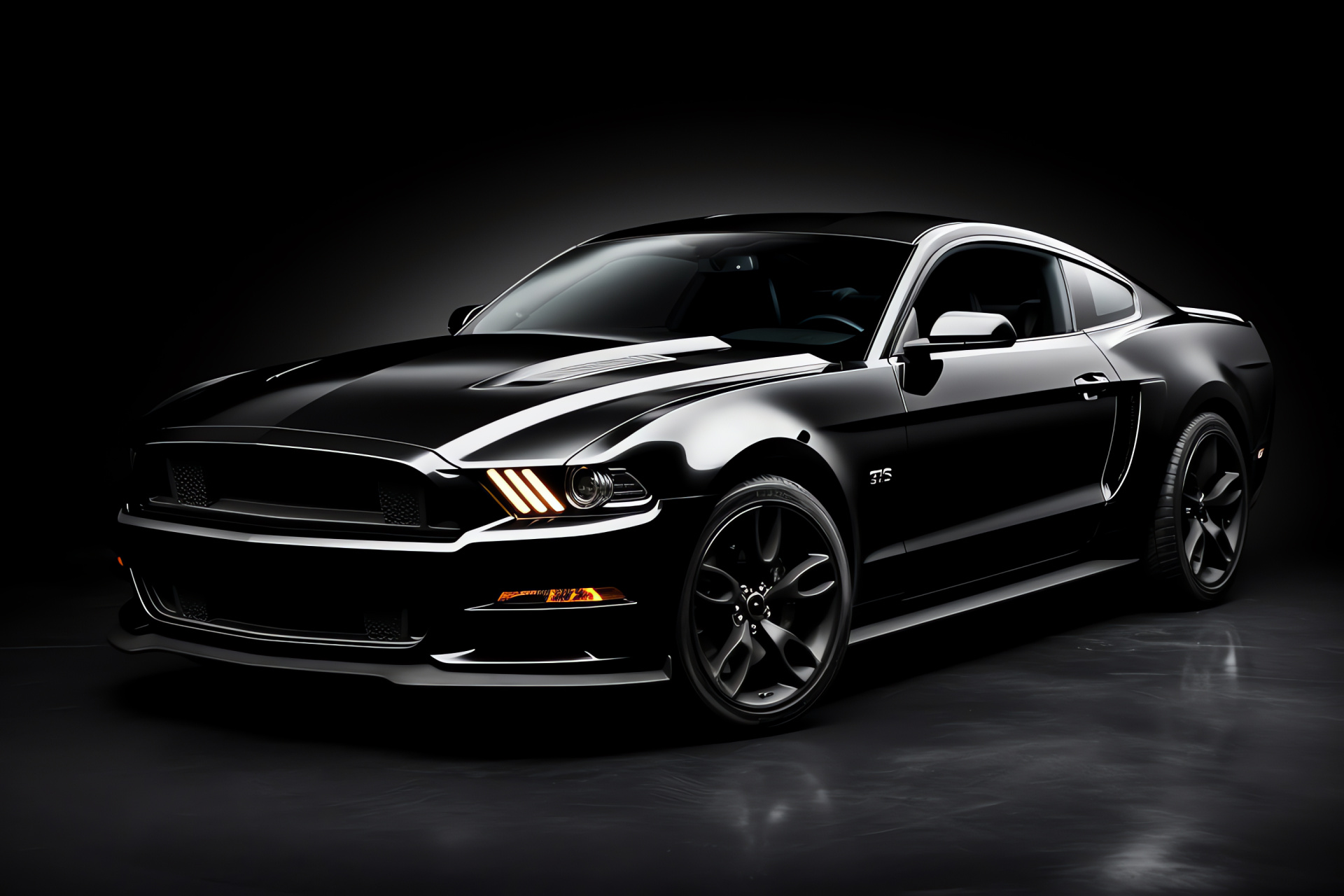 Mustang HD, Sleek black finish, Automotive mystery aesthetic, Captivating car allure, Monochromatic style scene, HD Desktop Wallpaper