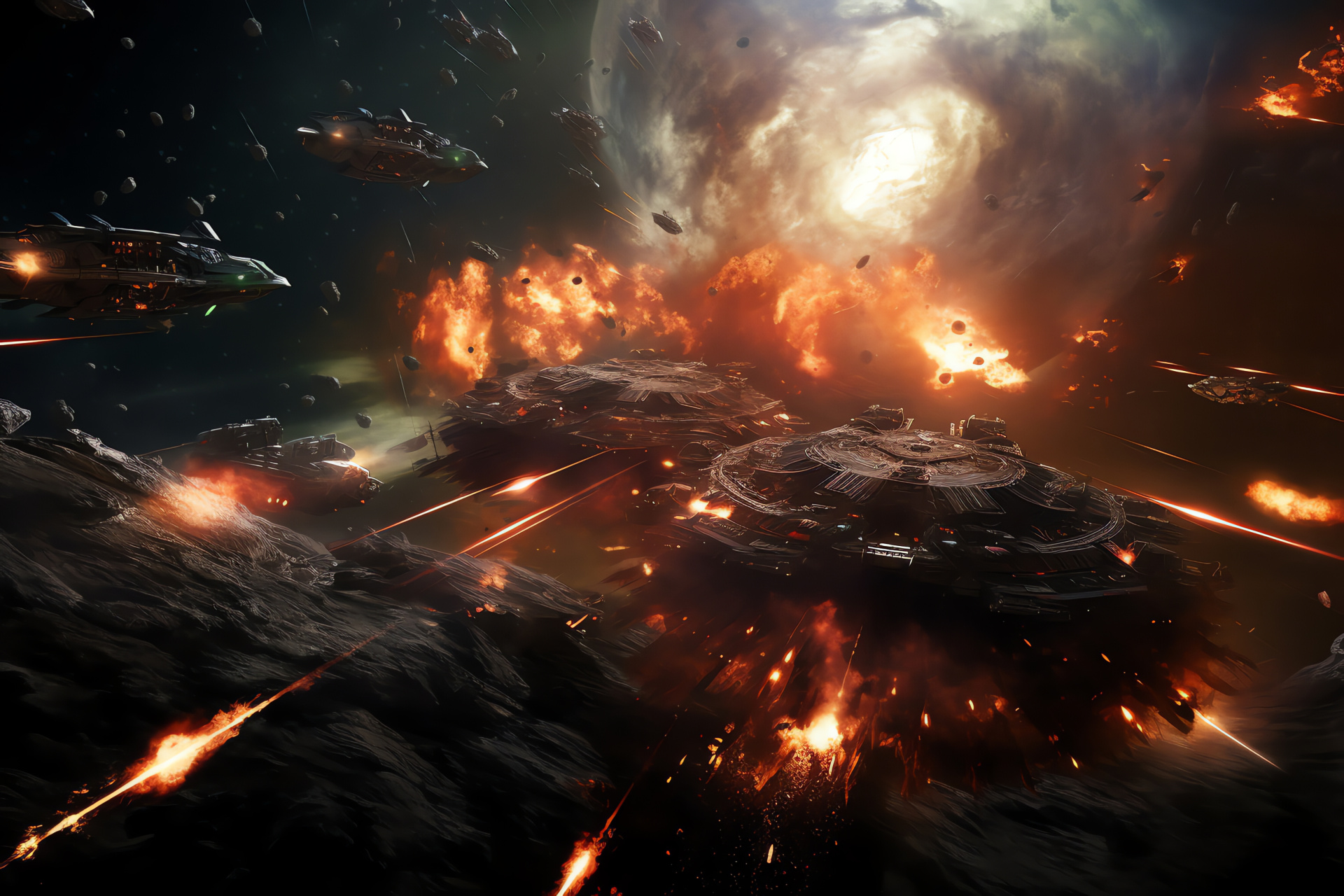 Galactic confrontation, Starfleet mobilization, Space warfare, Tactical onslaught, Interstellar dominion, HD Desktop Wallpaper