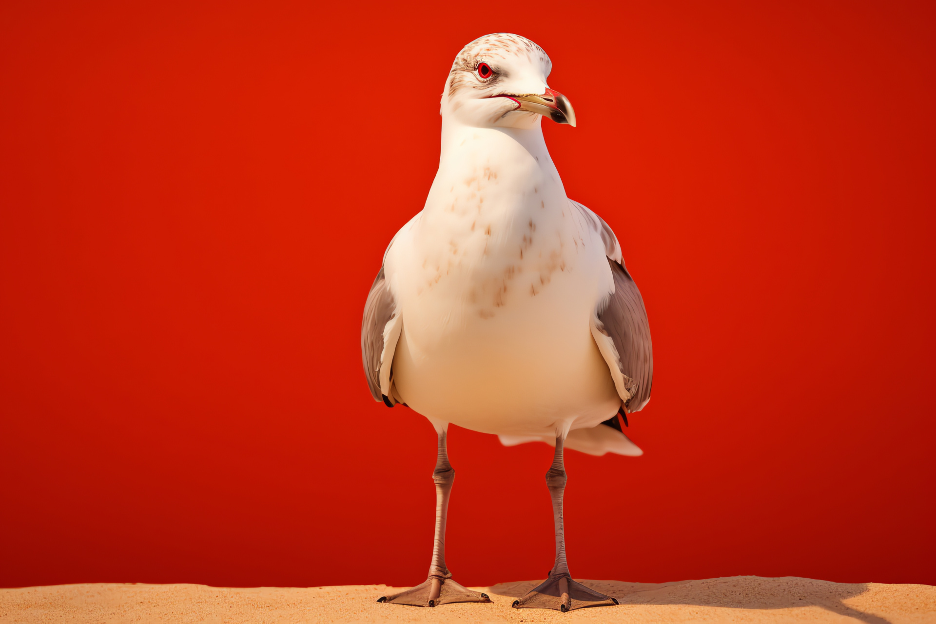 Beachfront seagull, Confident bird posture, Seabird on sand, Coastal avian, Bird gaze, HD Desktop Wallpaper