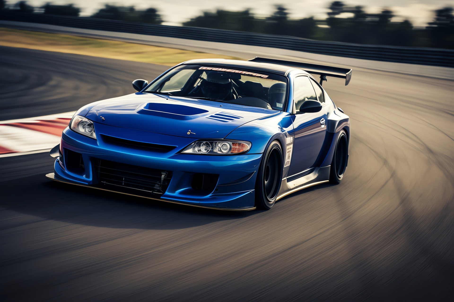 S15 Silvia racetrack, Motorsport action, Speeding sports car, Dynamic vehicle motion, Racing environment, HD Desktop Image