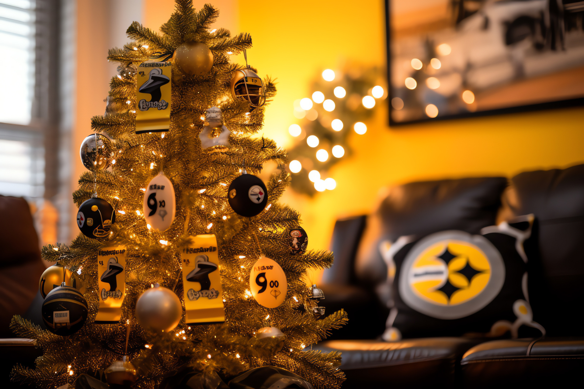 Pittsburgh football tree, Traditional decor, NFL themed accessories, Festive towels, Yuletide room ambience, HD Desktop Wallpaper