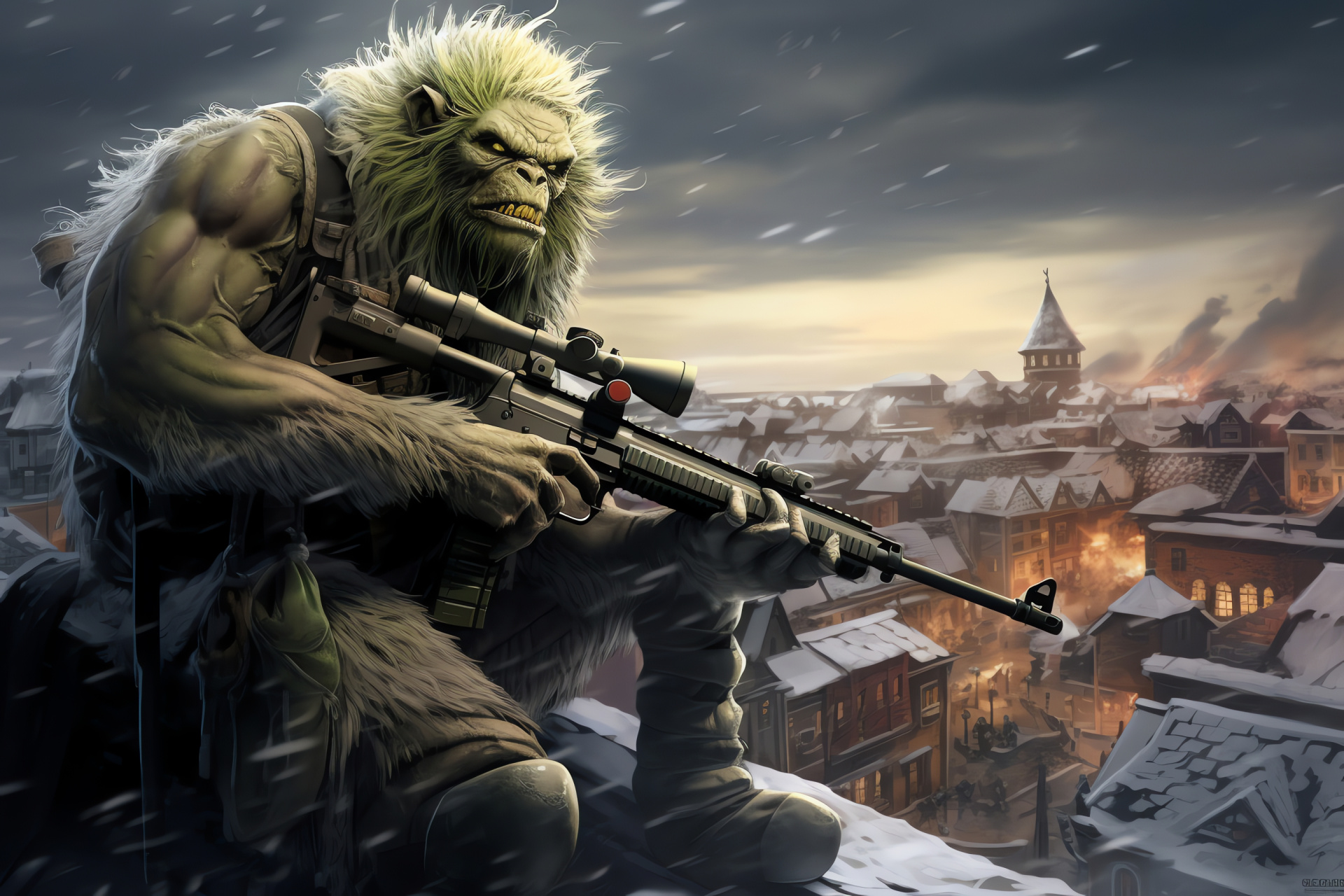 MW3 Sniper Grinch, Covert operation, Precision rifle, Metropolitan heights, Stealthy figure, HD Desktop Image