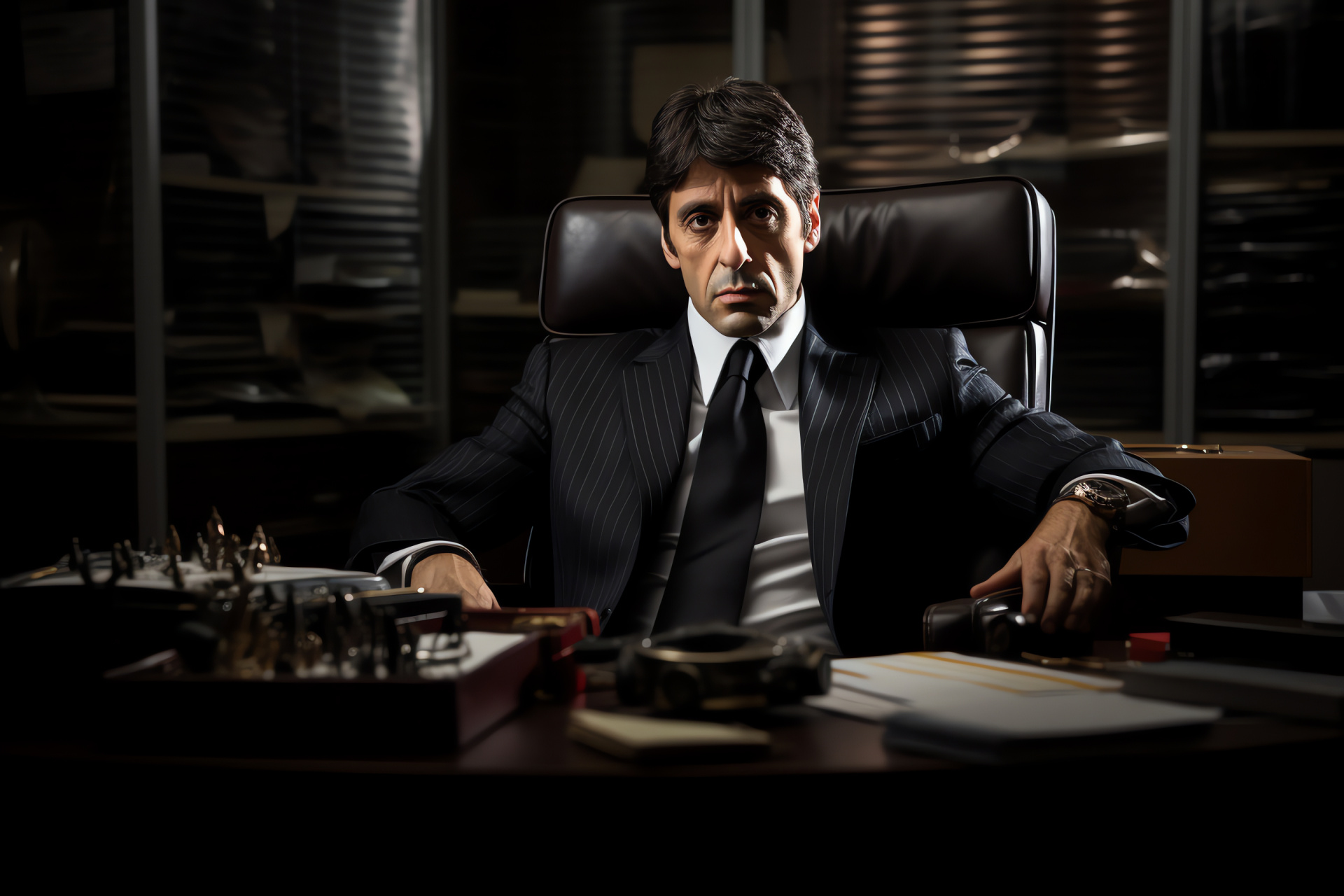 Scarface movie still, Bernstein, Crime drama, Tailored attire, Film noir aesthetics, HD Desktop Image