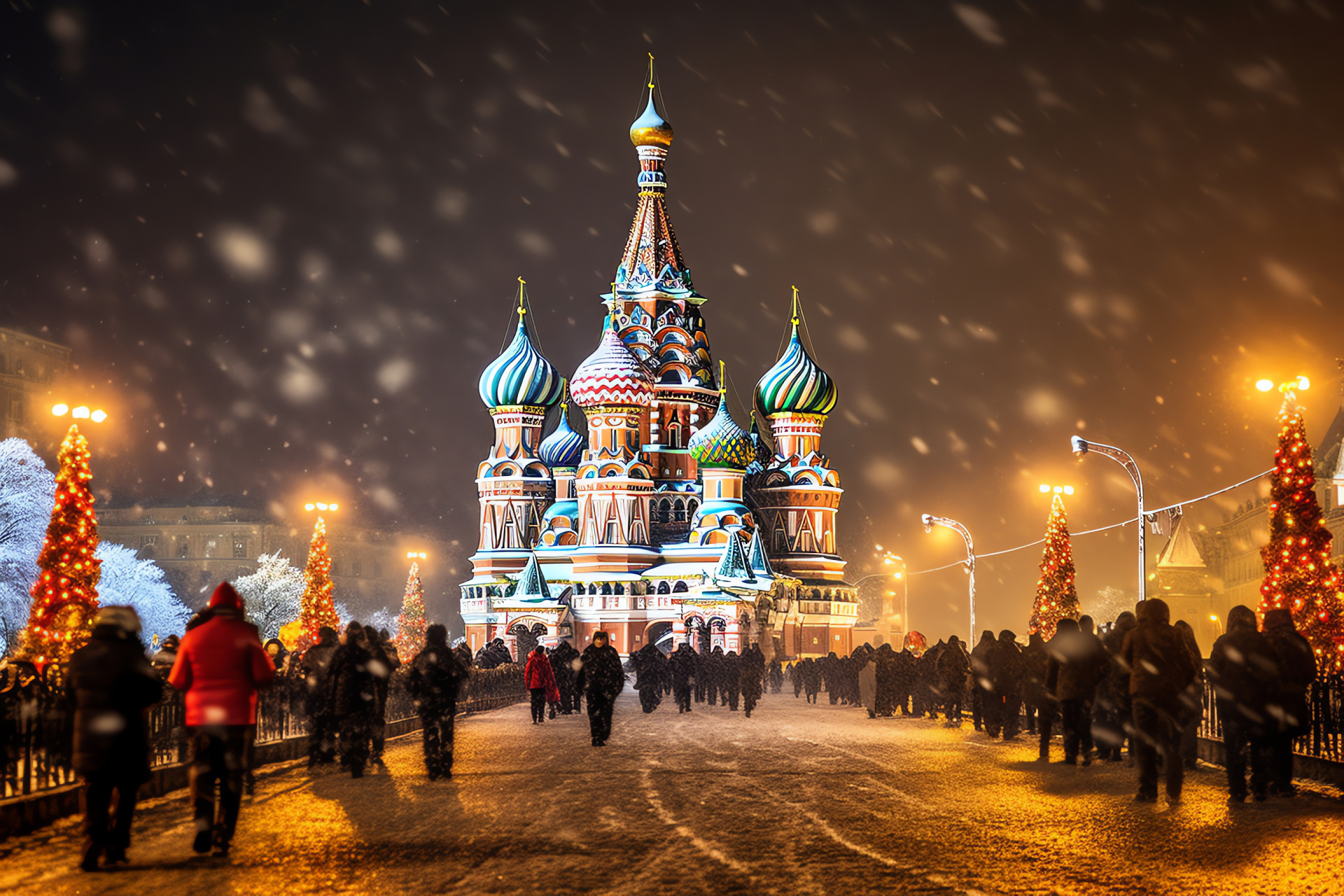 Festive travels, Moscow winter, iconic cathedral, historical plaza, tourism, HD Desktop Wallpaper