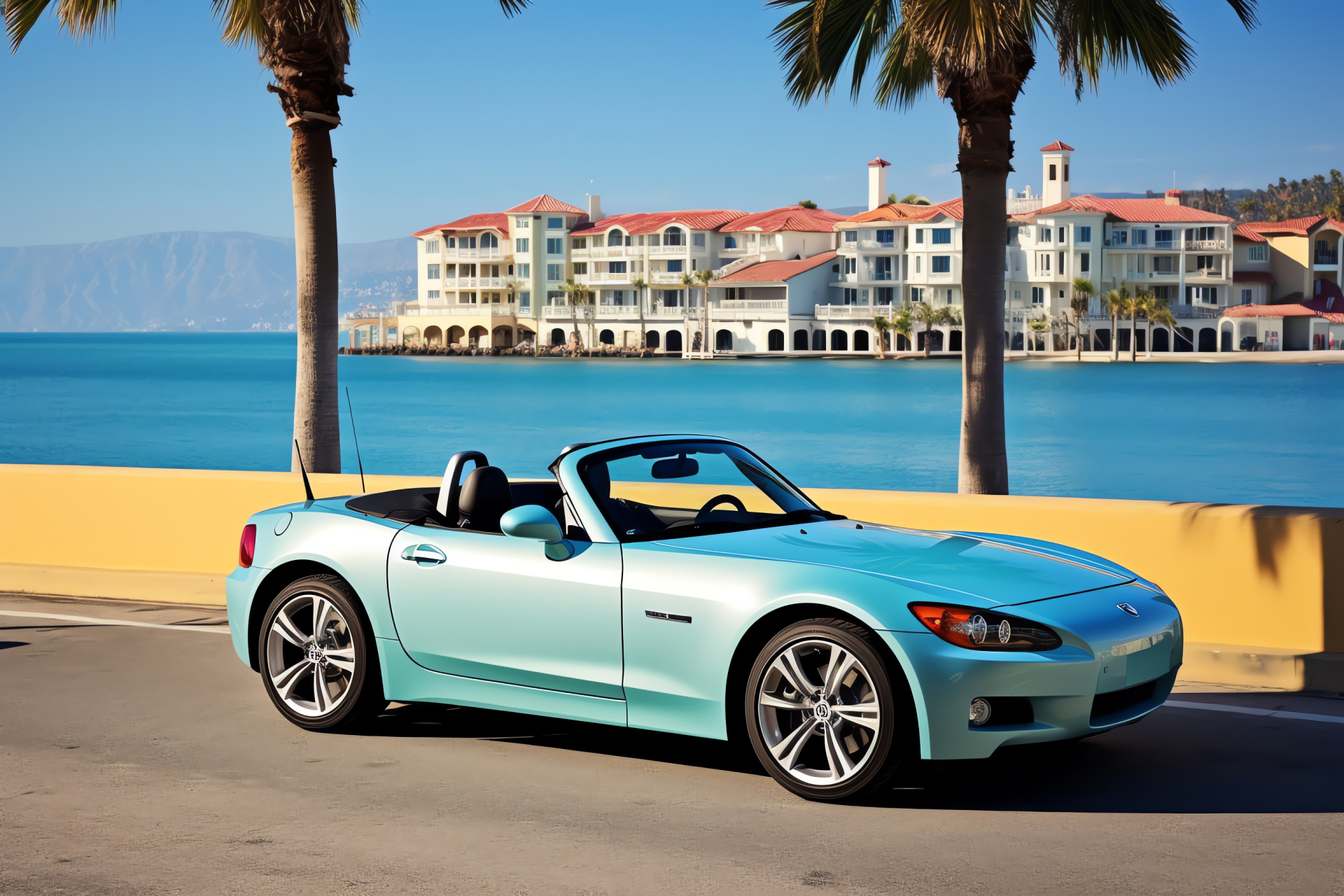 AP2 generation Honda S2000, Shoreline escapade, Tropical foliage, Azure bays, Convertible thrill, HD Desktop Image