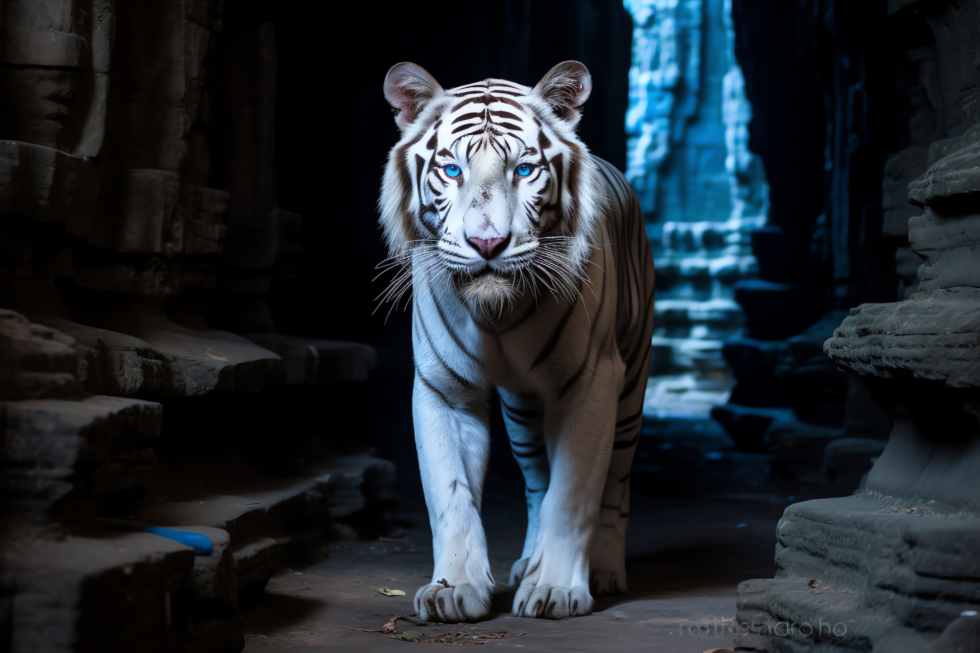 Ghost Tiger, Rare tiger appearance, White tiger species, Mysterious feline aura, Legendary creatures, HD Desktop Wallpaper