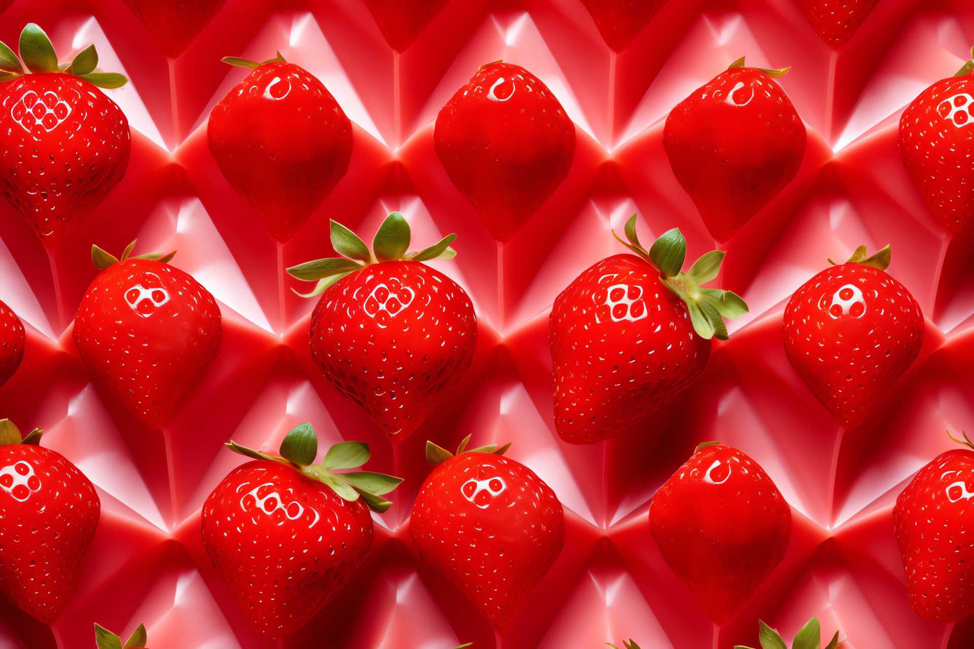 Fruit geometry, Summer harvest, Bold patterns, Unripe shades, Strawberry design, HD Desktop Image