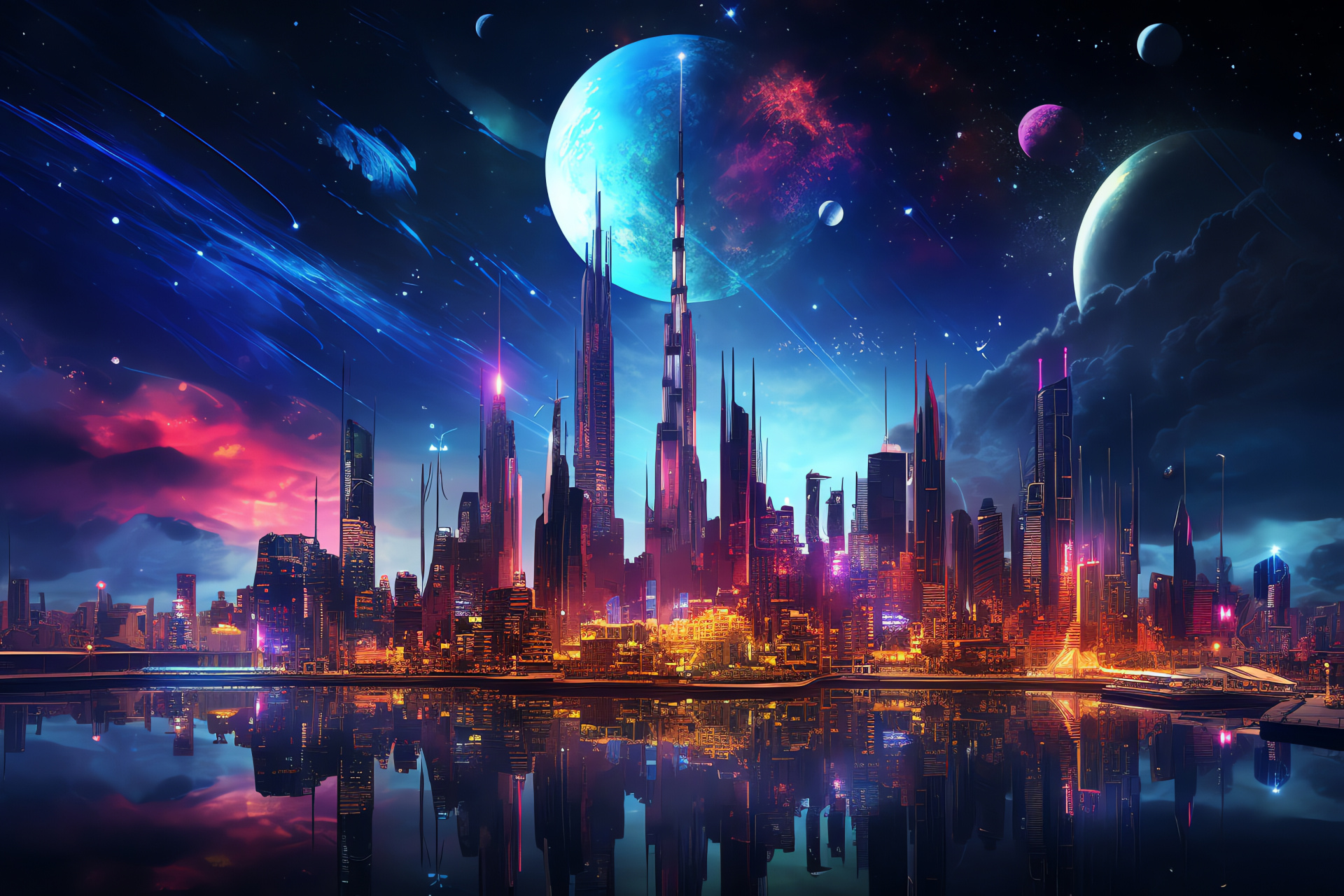 Nighttime city panorama, Pastel night glow, Urban sprawl, Luminescent civilization, Earth after dark, HD Desktop Image