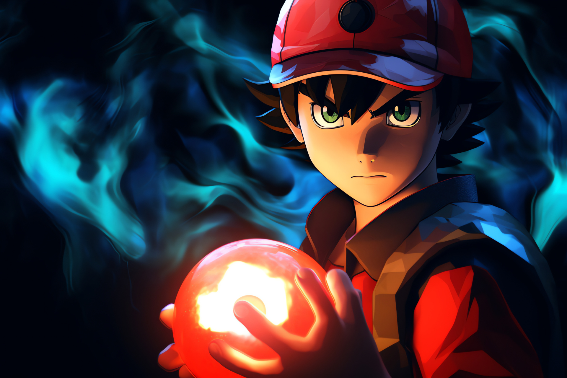 Ash Ketchum series lead, black hair under cap, Pokemon protagonist gear, adventure series outfit, HD Desktop Wallpaper