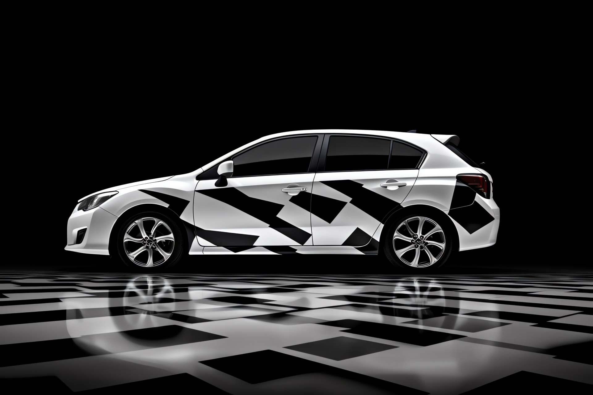 Sporty hatchback, Impreza 2.5i, dynamic angle, creative livery, unique vehicle pattern, HD Desktop Image