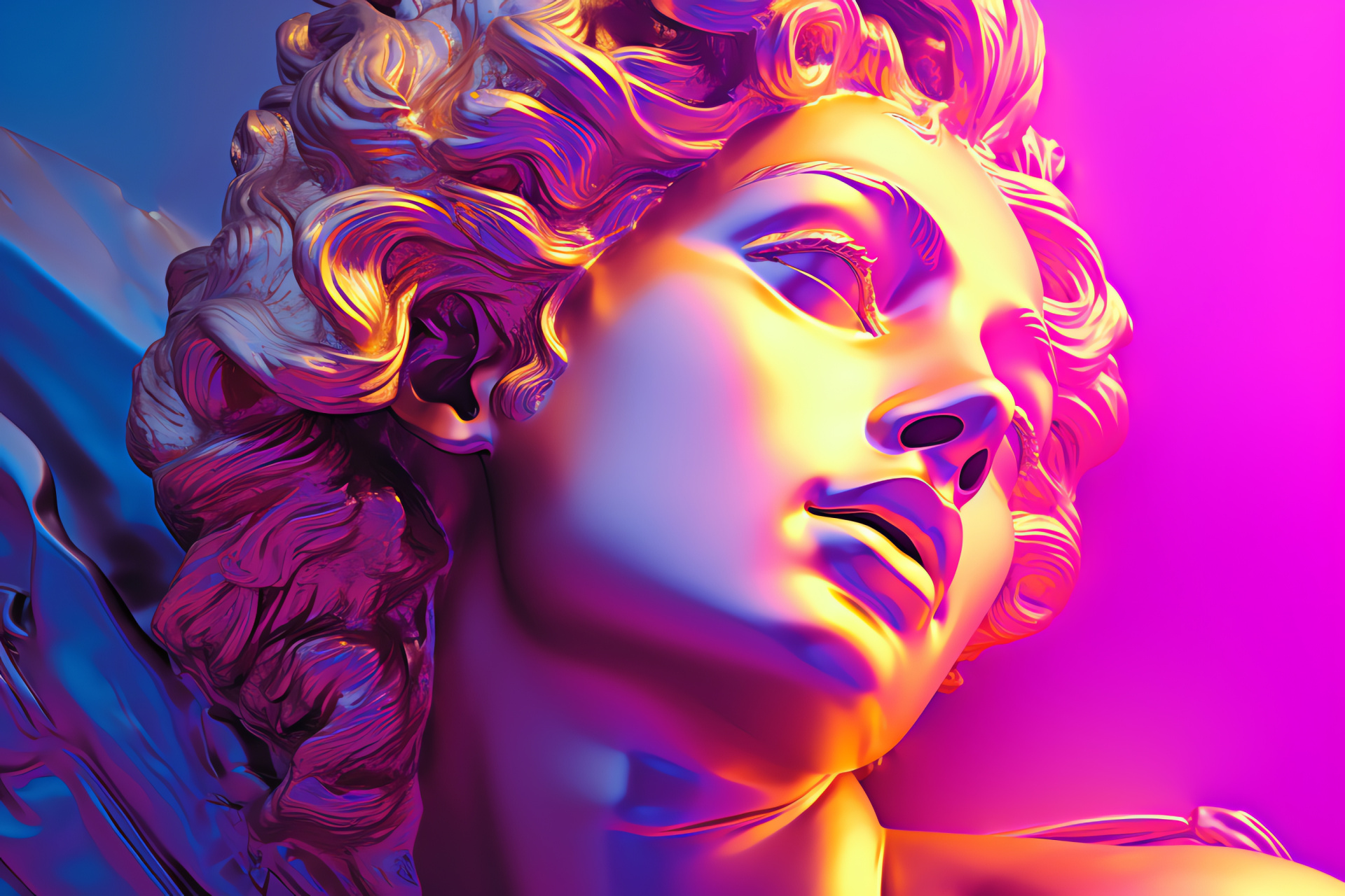 Aphrodite Pantheon image, Goddess of beauty avatar, Romantic purple gaze, Blonde curls, Flora accessory, HD Desktop Image