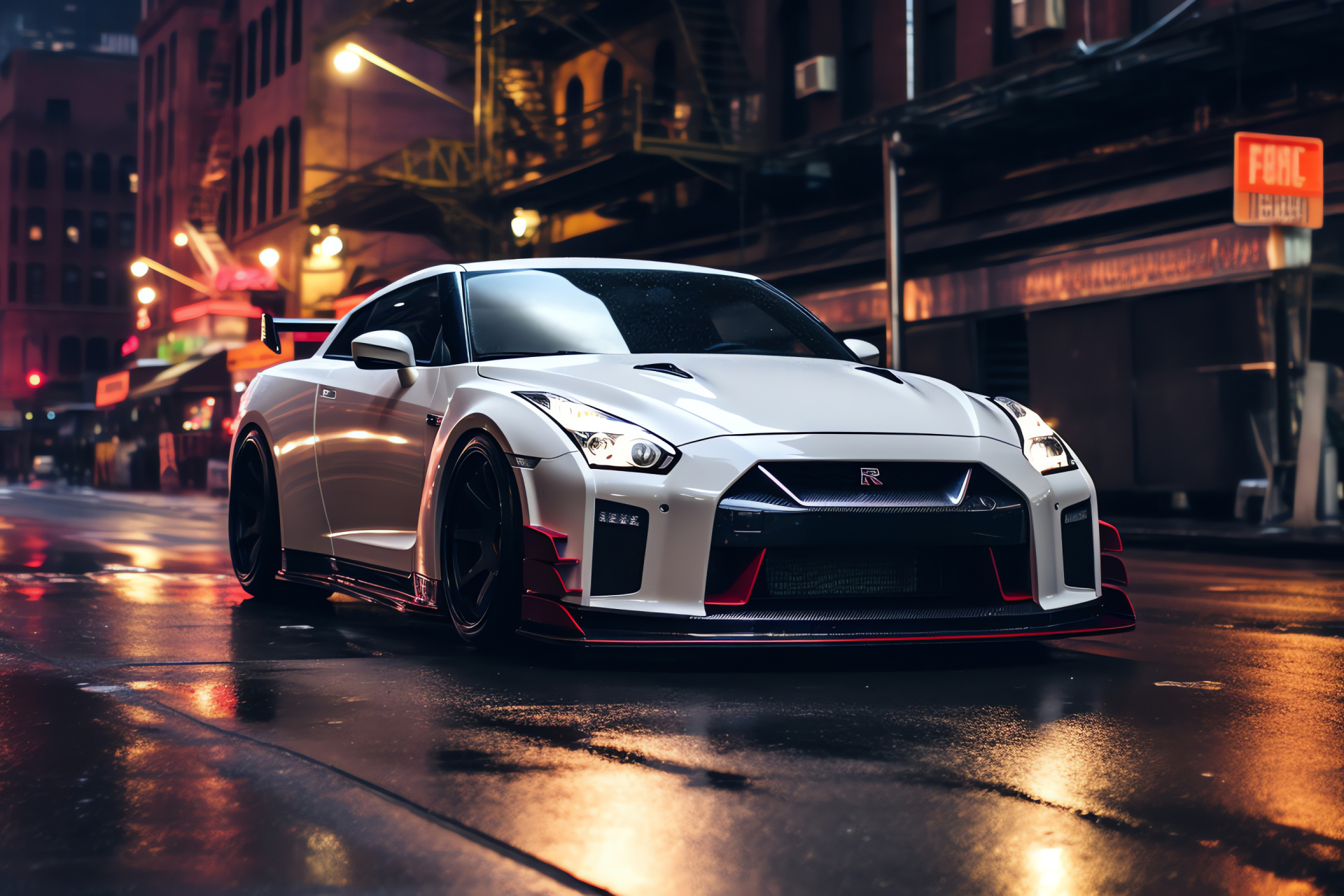 Veilside Nissan GT-R Nismo, New York backdrop, Body kit enhancement, Performance-centric build, City skyline, HD Desktop Image