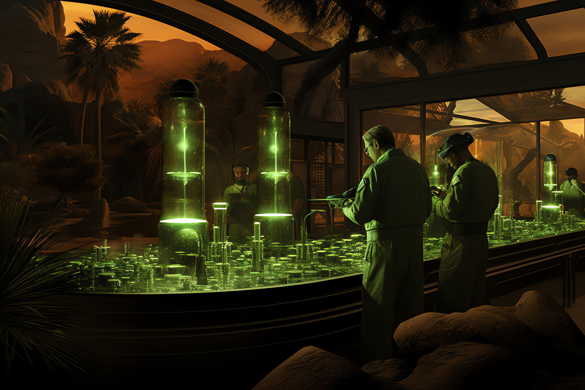 New California Republic science, Research teams, Scientific studies, Arid desert, Experimental tasks, HD Desktop Image