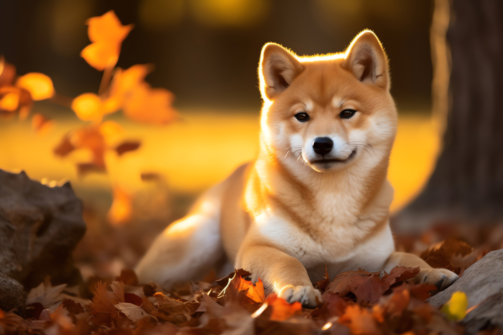 Approachable Shiba Inu, comforting canine appearance, plush coat, fluffy texture, apricot-tinted fur, HD Desktop Image