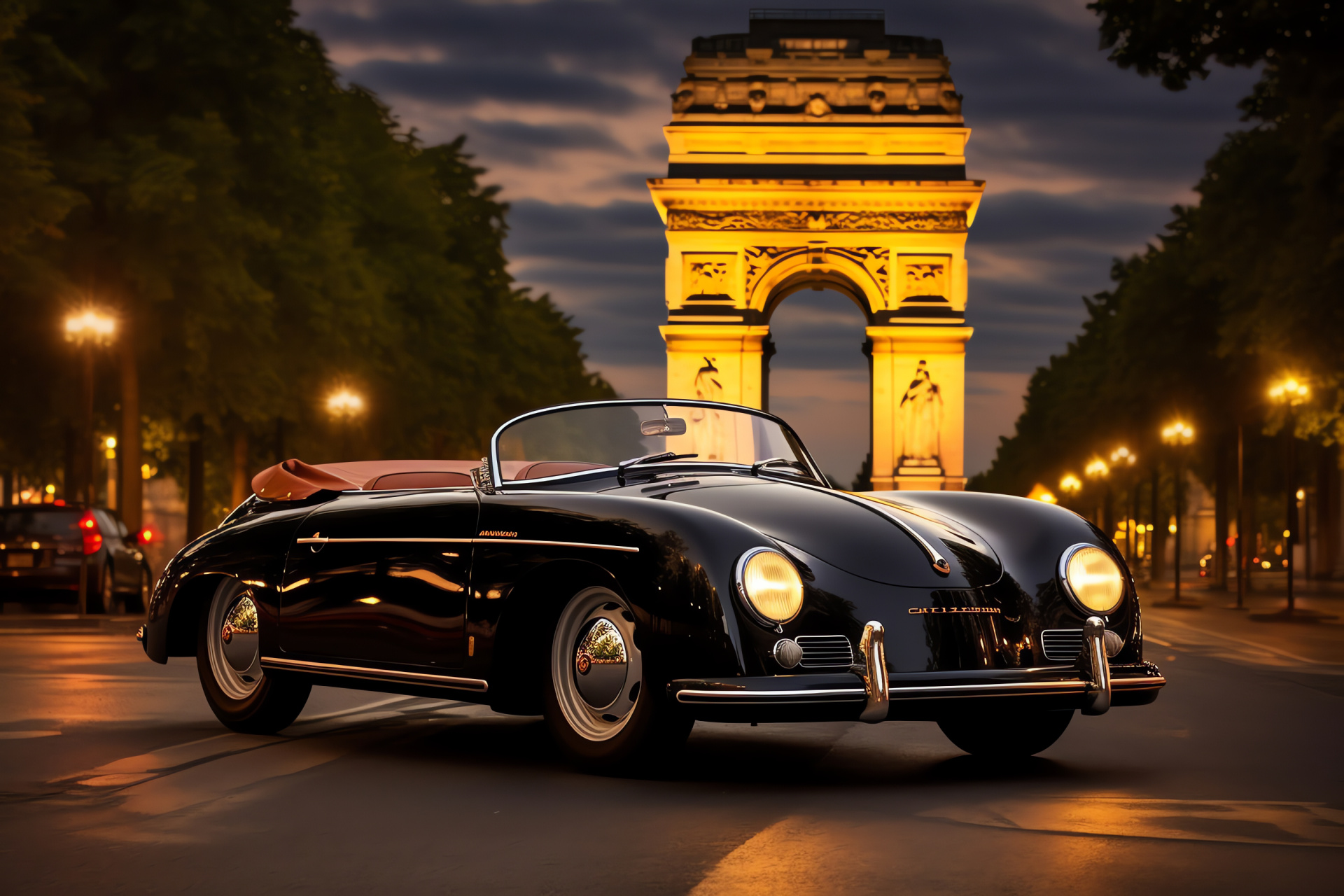 Porsche 356 in Paris, French charm, Classic Speedster, Majestic avenue, Historical monument, HD Desktop Wallpaper