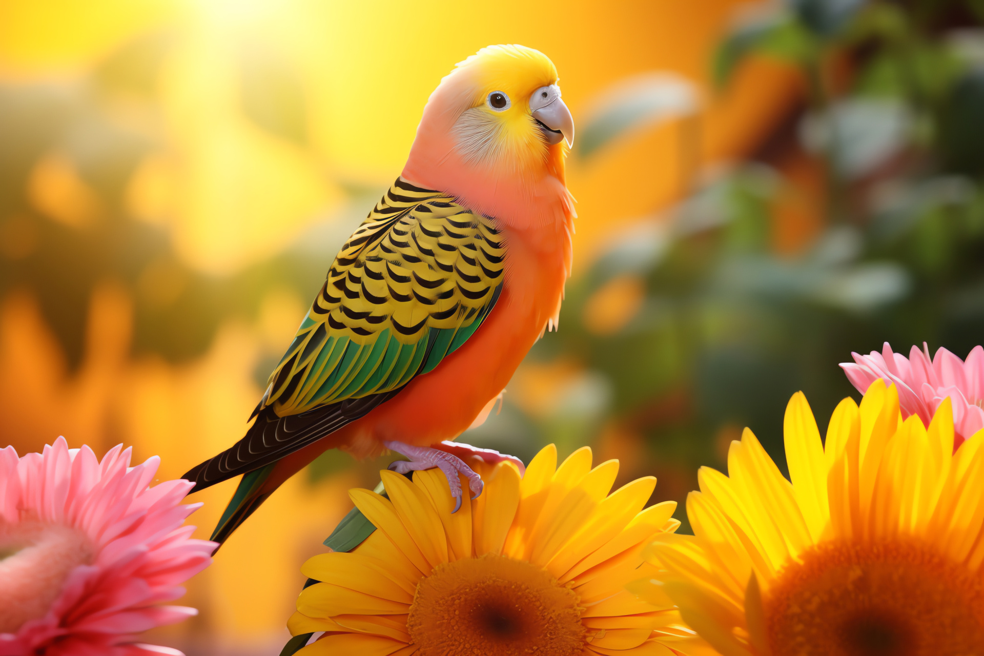 Parakeet, Bright plumage, Avian species, Ornamental pets, Horticultural setting, HD Desktop Wallpaper