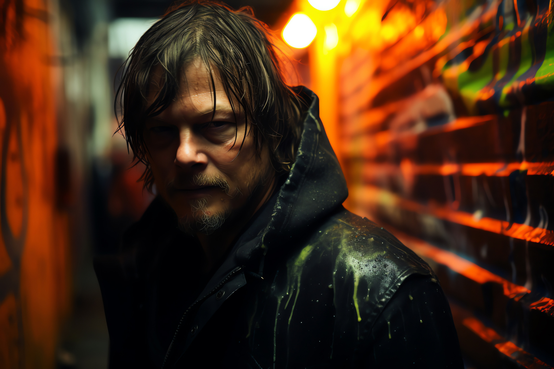 Norman Reedus roles, Boondock Saints vigilante, Death Stranding game character, Facial features focus, Digital recreation, HD Desktop Wallpaper