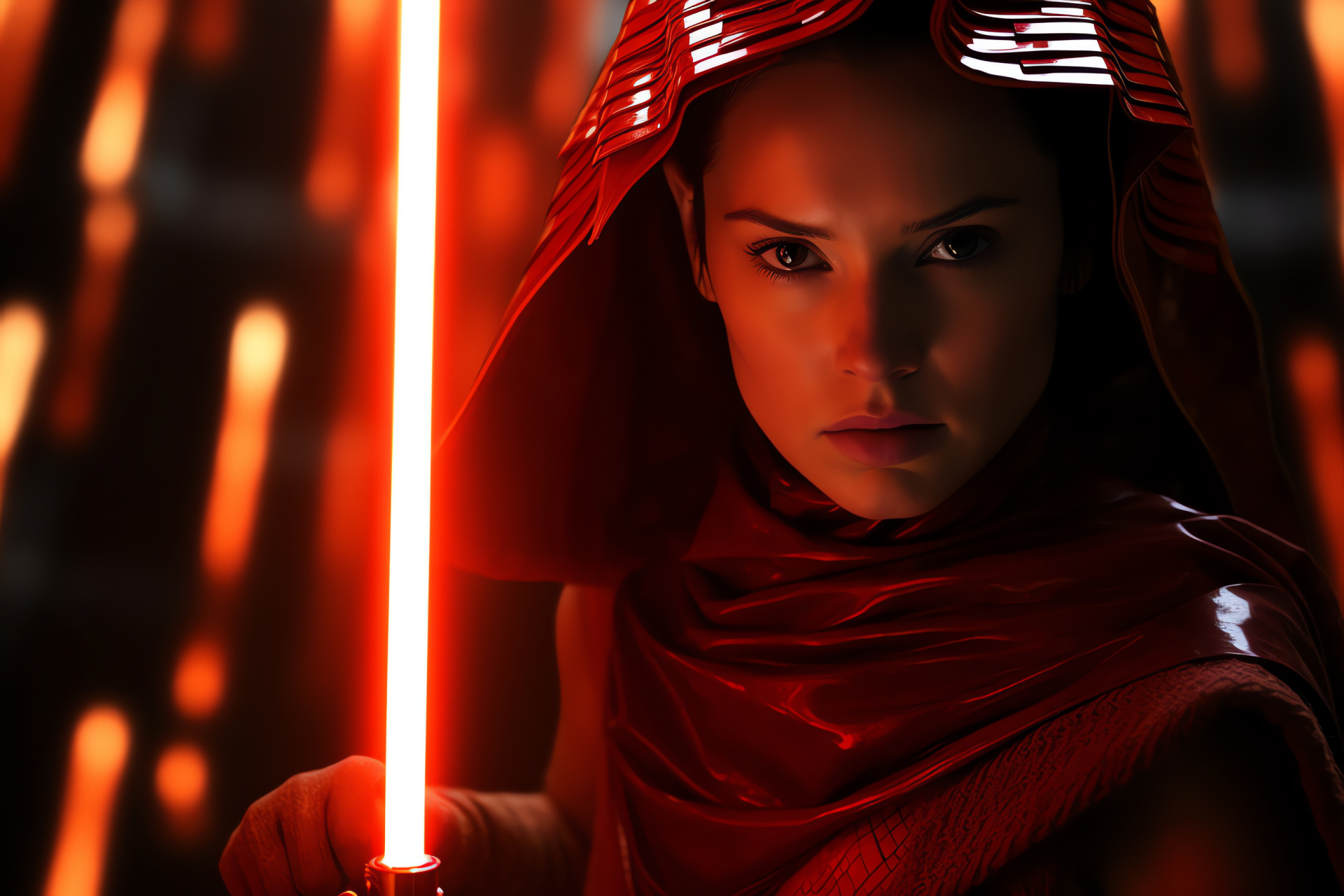 Rey, Jedi protagonist, Supreme Leader Snoke adversary, Praetorian Guard combat, Star Wars saga, HD Desktop Image