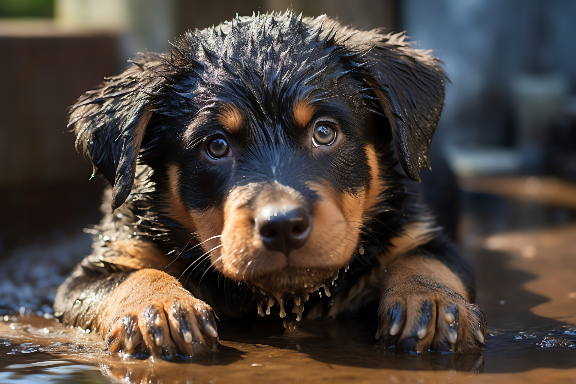 Rottweiler pup, Canine youth, Puppy dog eyes, Soft fur texture, Pet care, HD Desktop Image