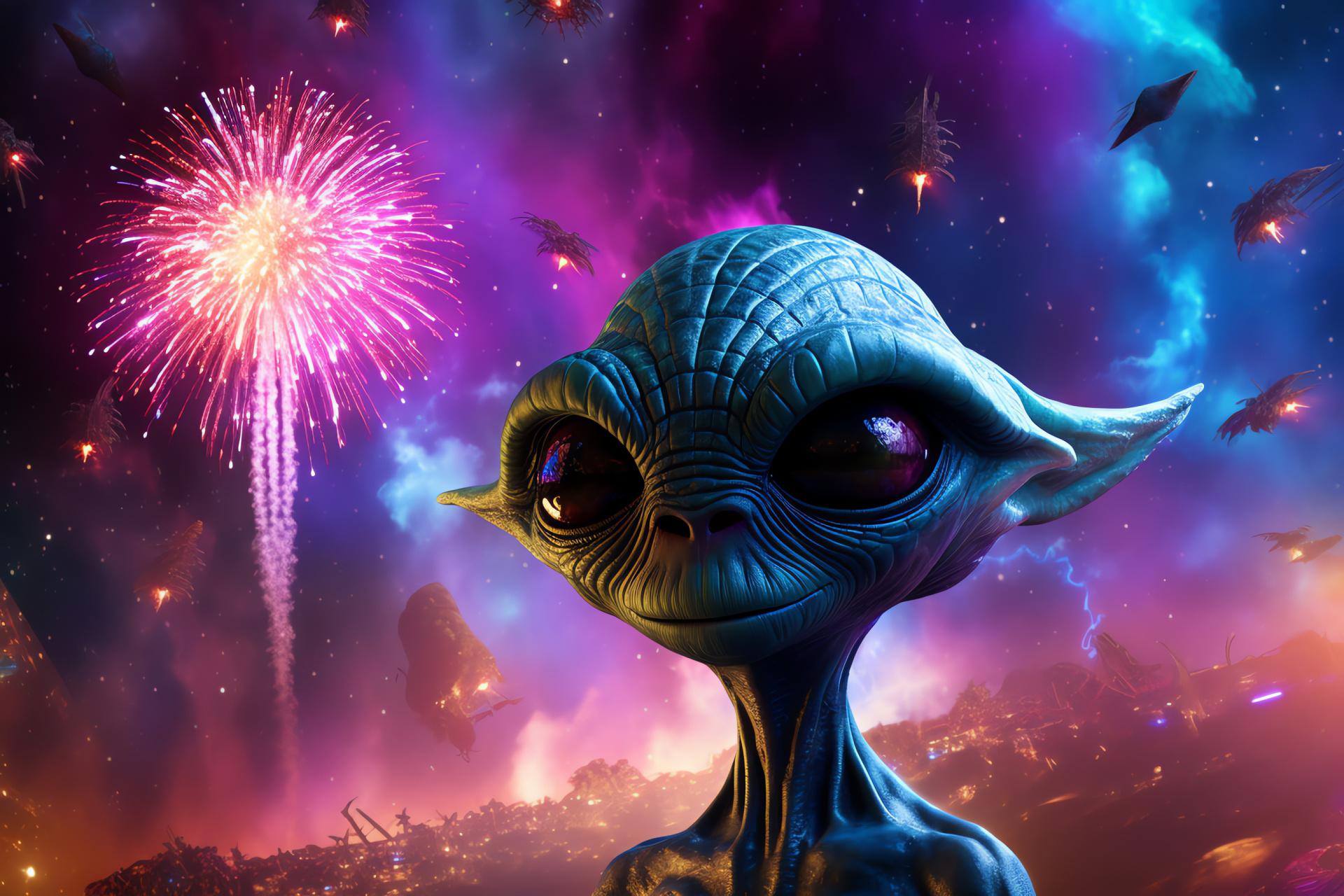 Space entity admiration, Celestial phenomena fascination, Alien world spectacle, Vibrant cosmic extravaganza, Intergalactic marvel, HD Desktop Wallpaper
