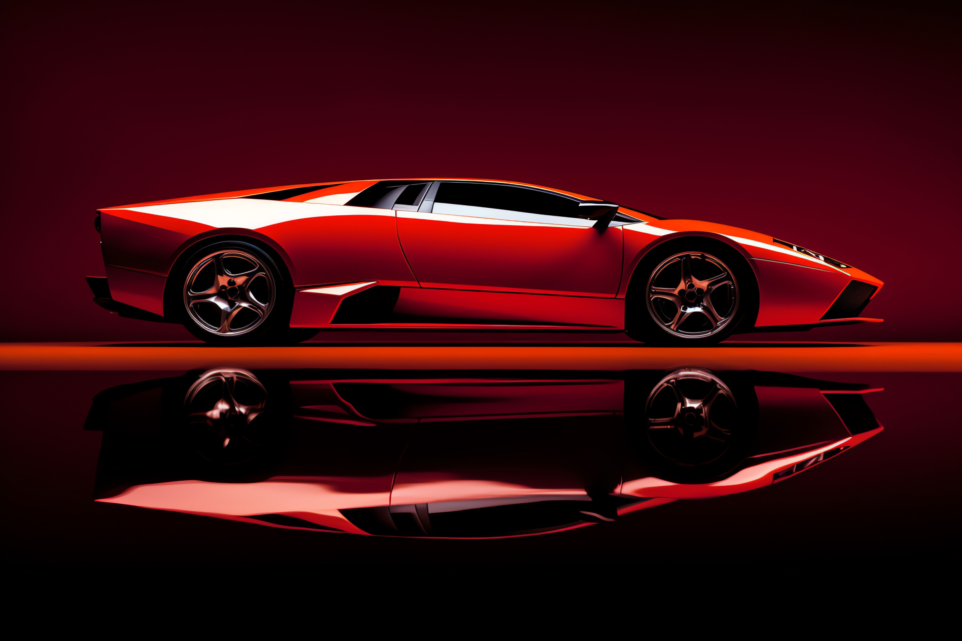 Italian power emblem, Lamborghini Murcielago side pose, Crimson supercar aura, Aggressive vehicle stance, Renowned automaker, HD Desktop Wallpaper