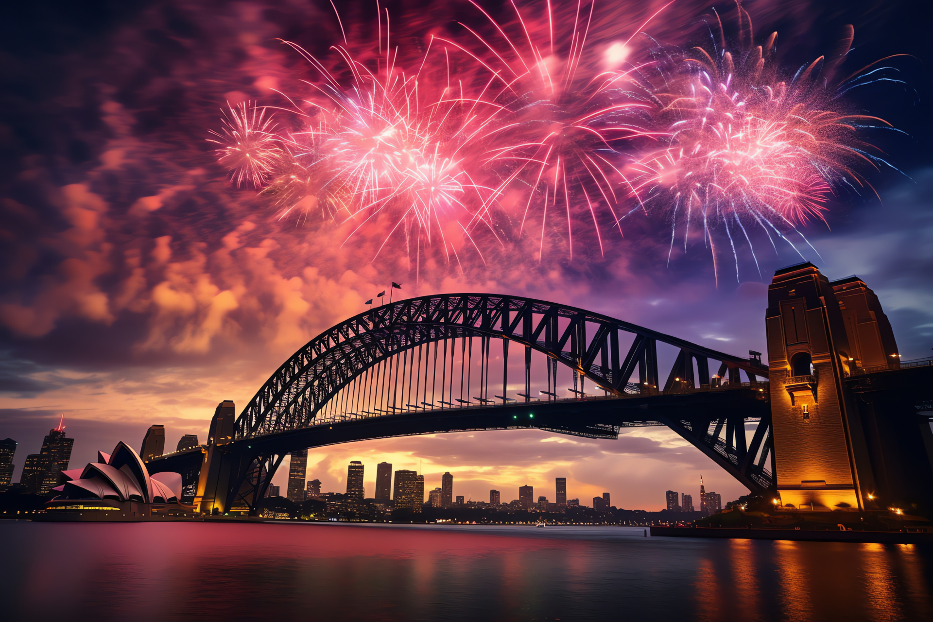 Sydney New Year 2018, Australia holiday celebration, Sydney Harbour Bridge display, jubilant festivities, coastal joy, HD Desktop Image