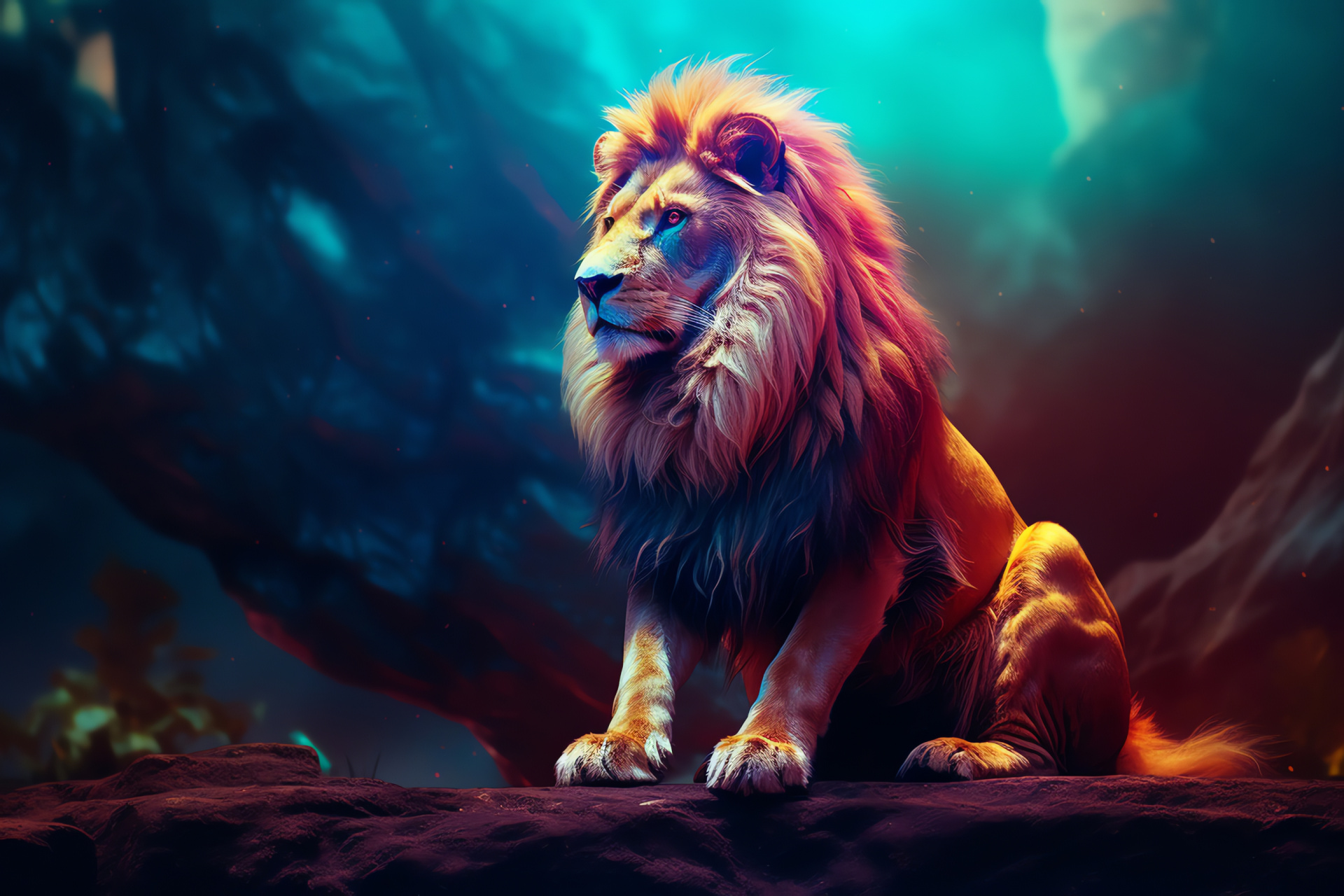 Majestic Aslan, Fictional lion, Chronicles of Narnia, Mythical landscape, Dawn light, HD Desktop Wallpaper