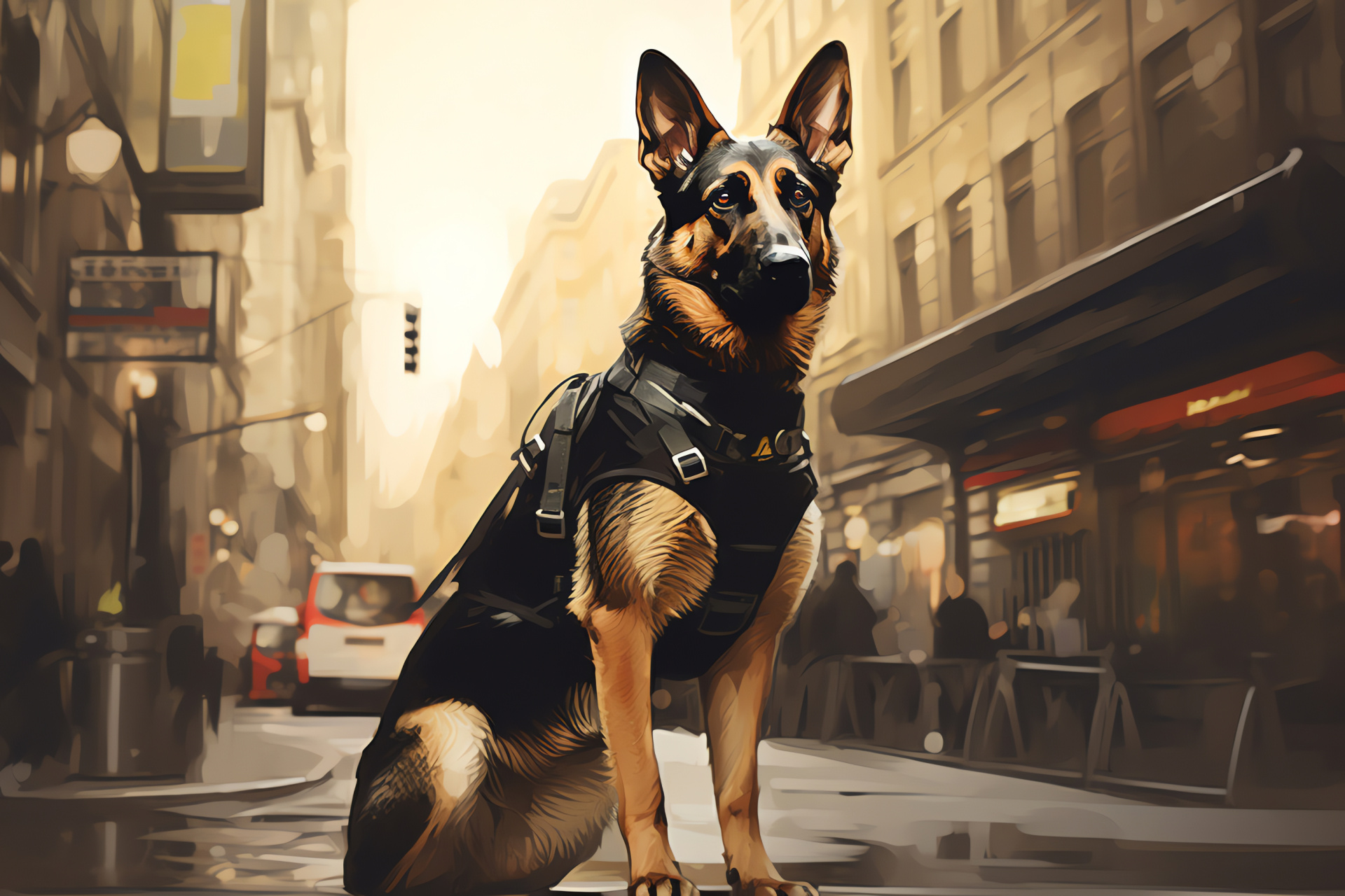 Police German Shepherd, K9 enforcement, Law enforcement partner, Urban security, Keen senses, HD Desktop Image