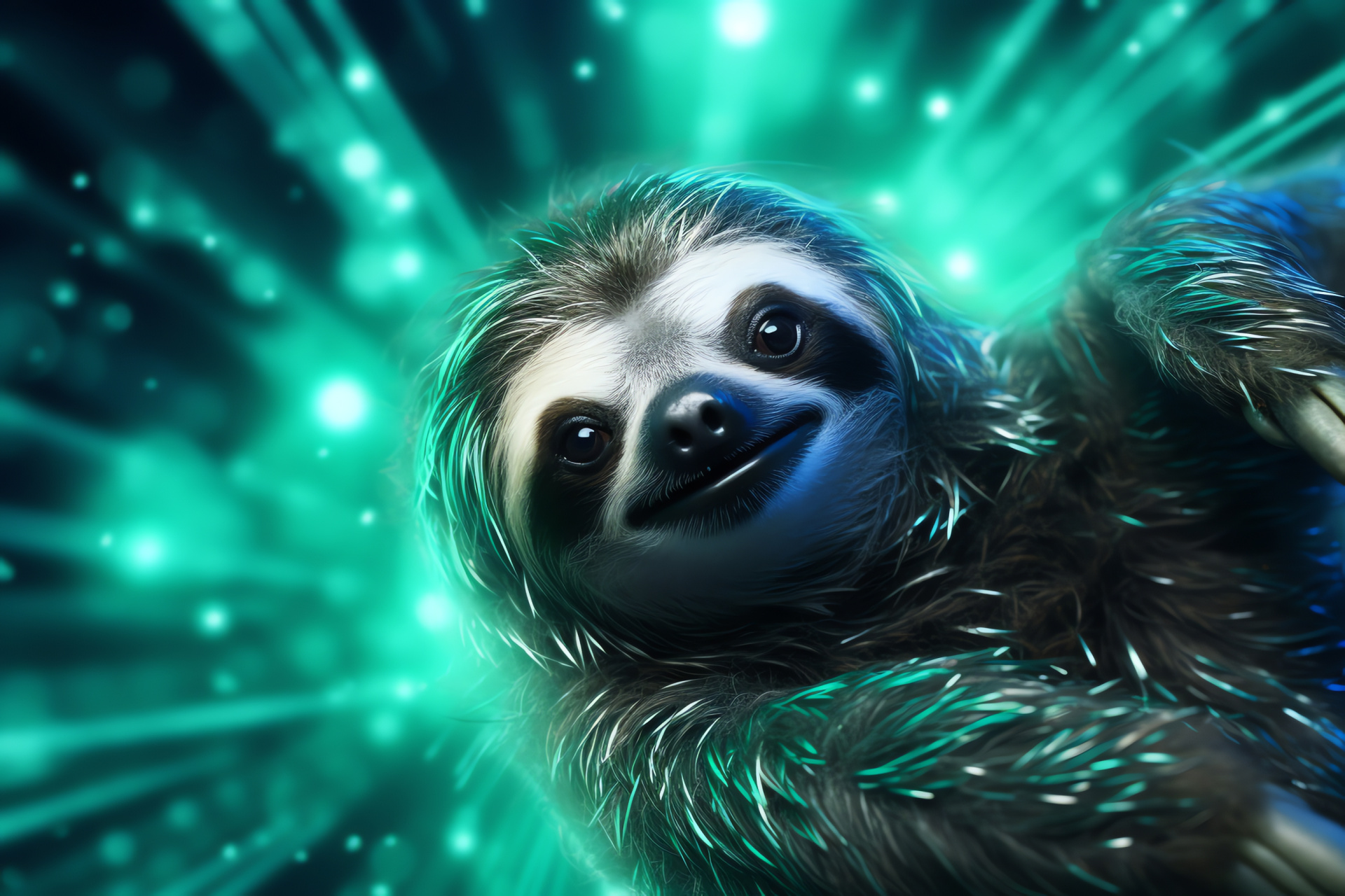 Space Sloth illustration, Fantasy artwork, Extraterrestrial theme, Gravity-defying pose, Artistic texture, HD Desktop Image