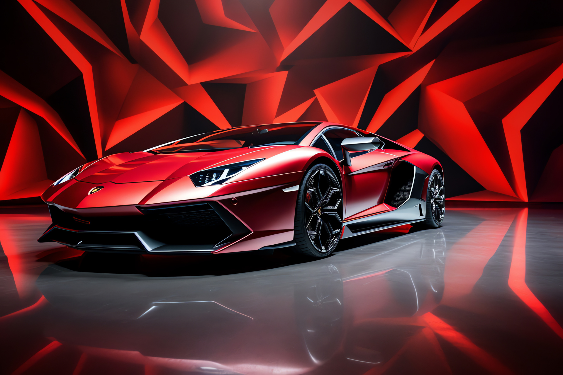 Lamborghini Aventador SVJ, Exotic car, High-performance, Triple-color background, Striking red, HD Desktop Image