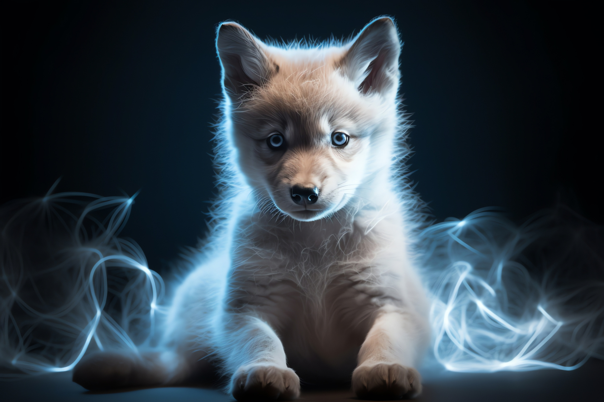 Wolf cub, youthful vitality, soft textures, artistic streaks, charismatic posture, HD Desktop Image