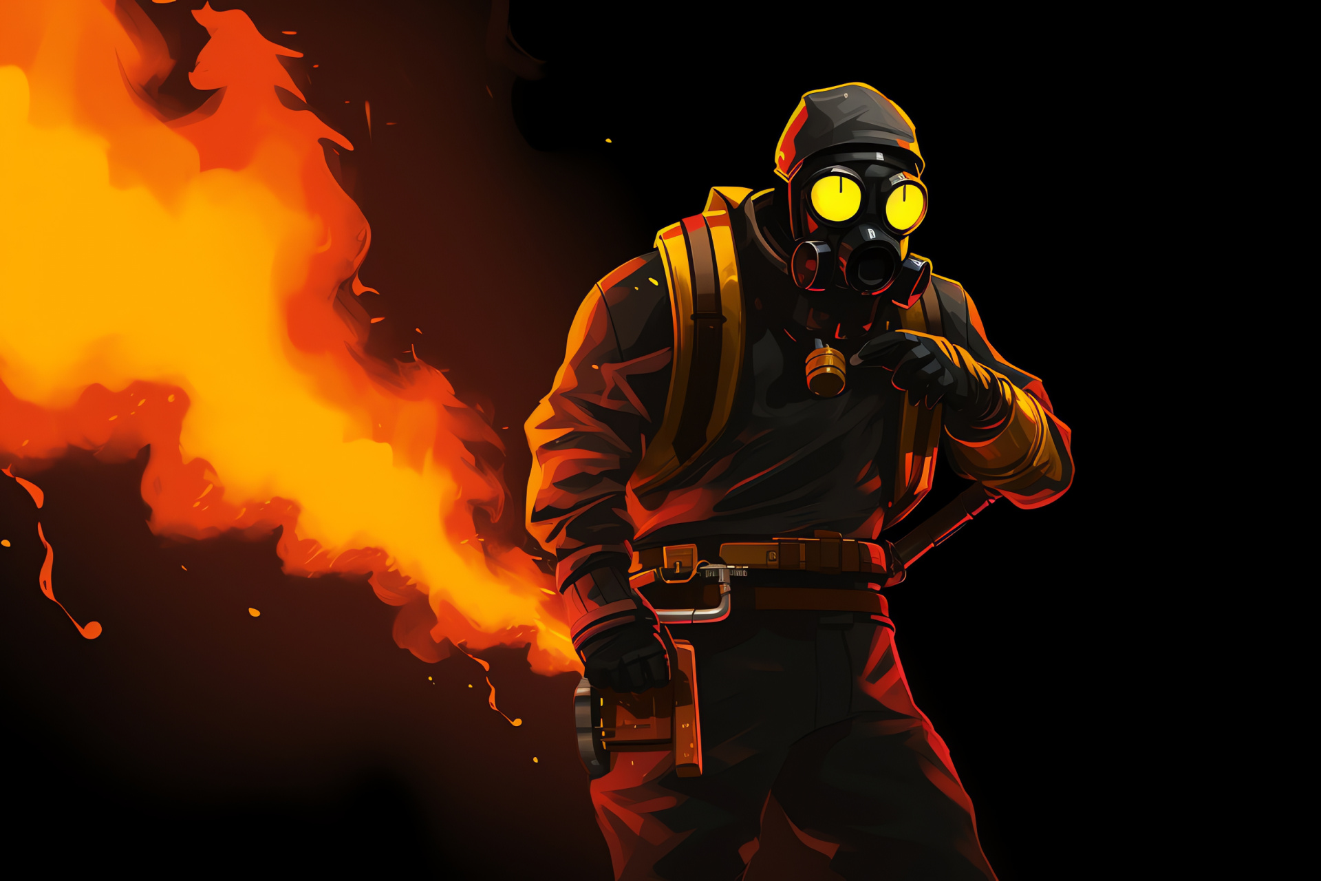 Pyro, Vibrant costume, Gamers' favorite, Flaming symbol, In-game character, HD Desktop Image
